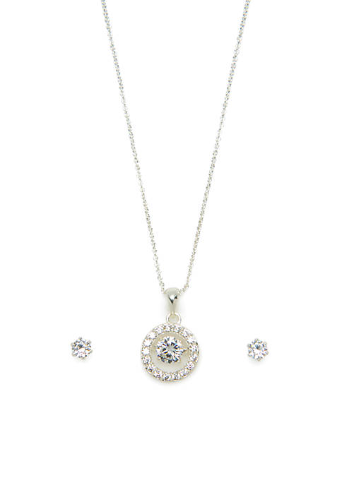 Silver-Tone Cubic Zirconia Necklace And Earring Set