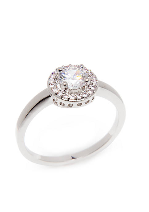  Silver-Tone Cubic Zirconia Round Stone Clear Ring