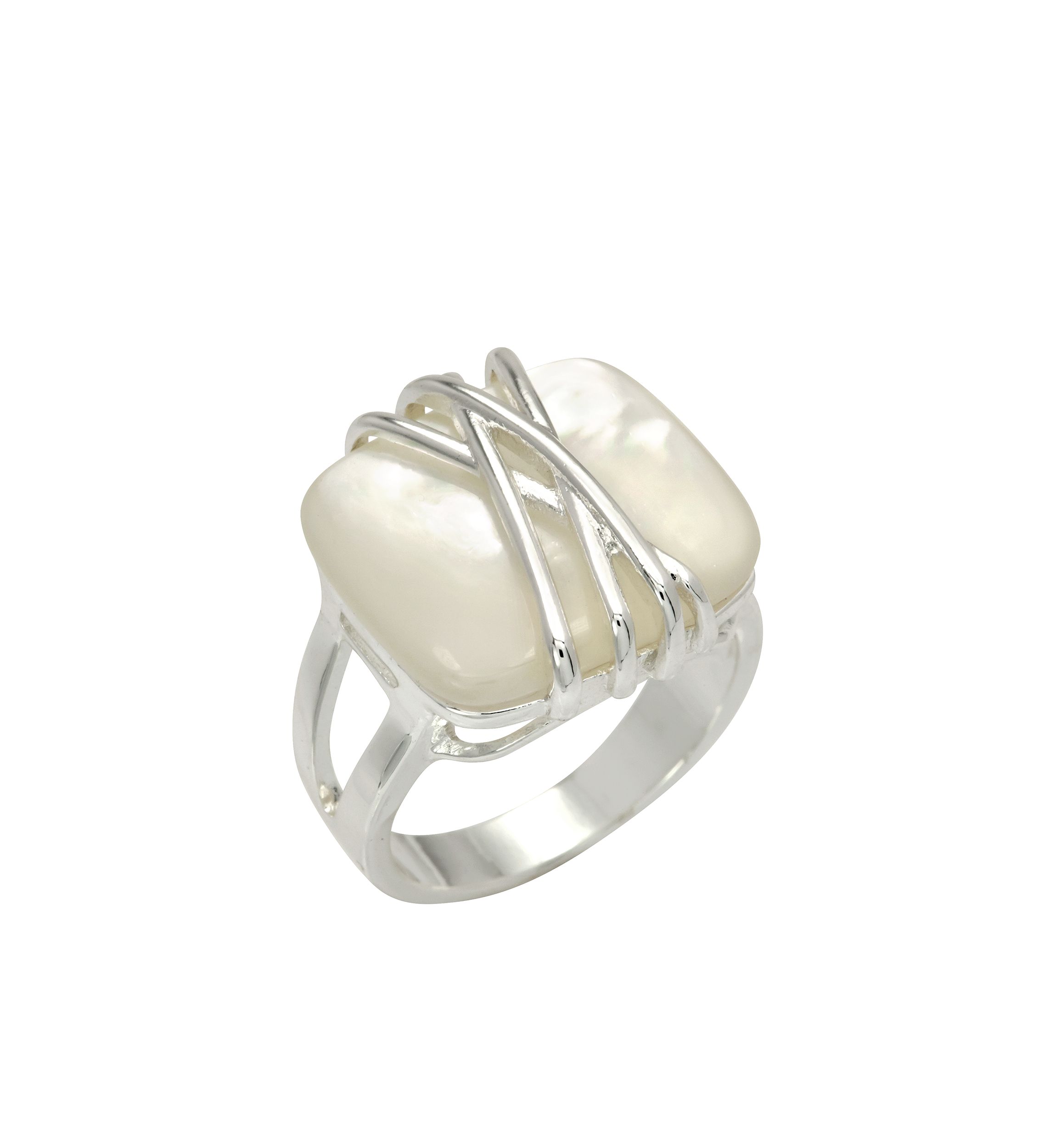 Silver Tone Wrap Mother of Pearl Stone Ring