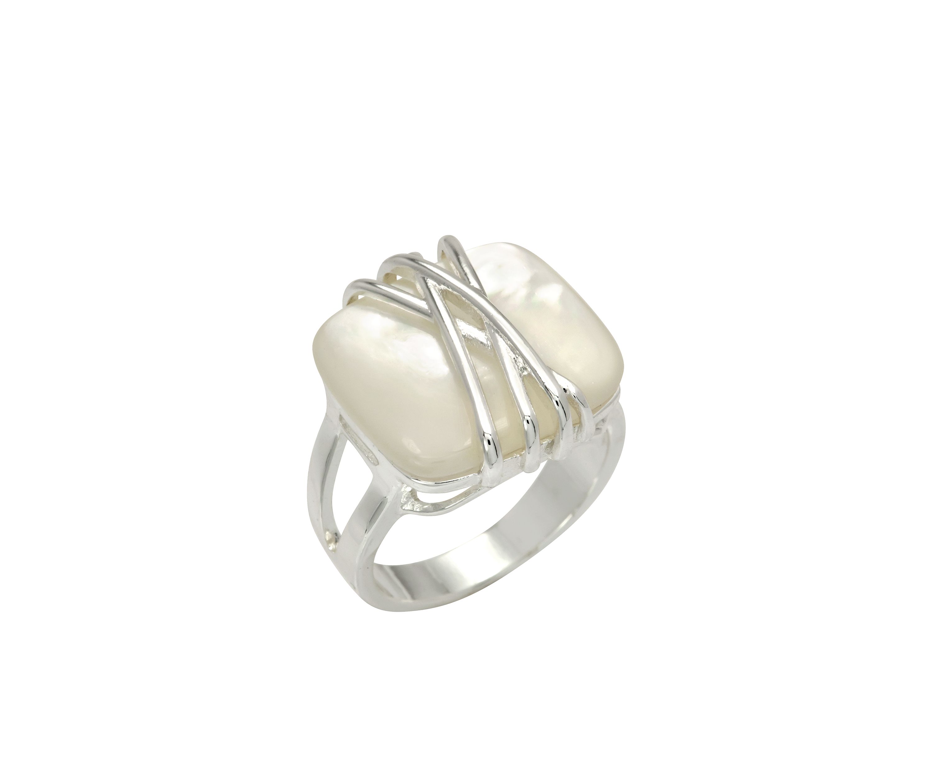 Silver Tone Wrap Mother of Pearl Stone Ring