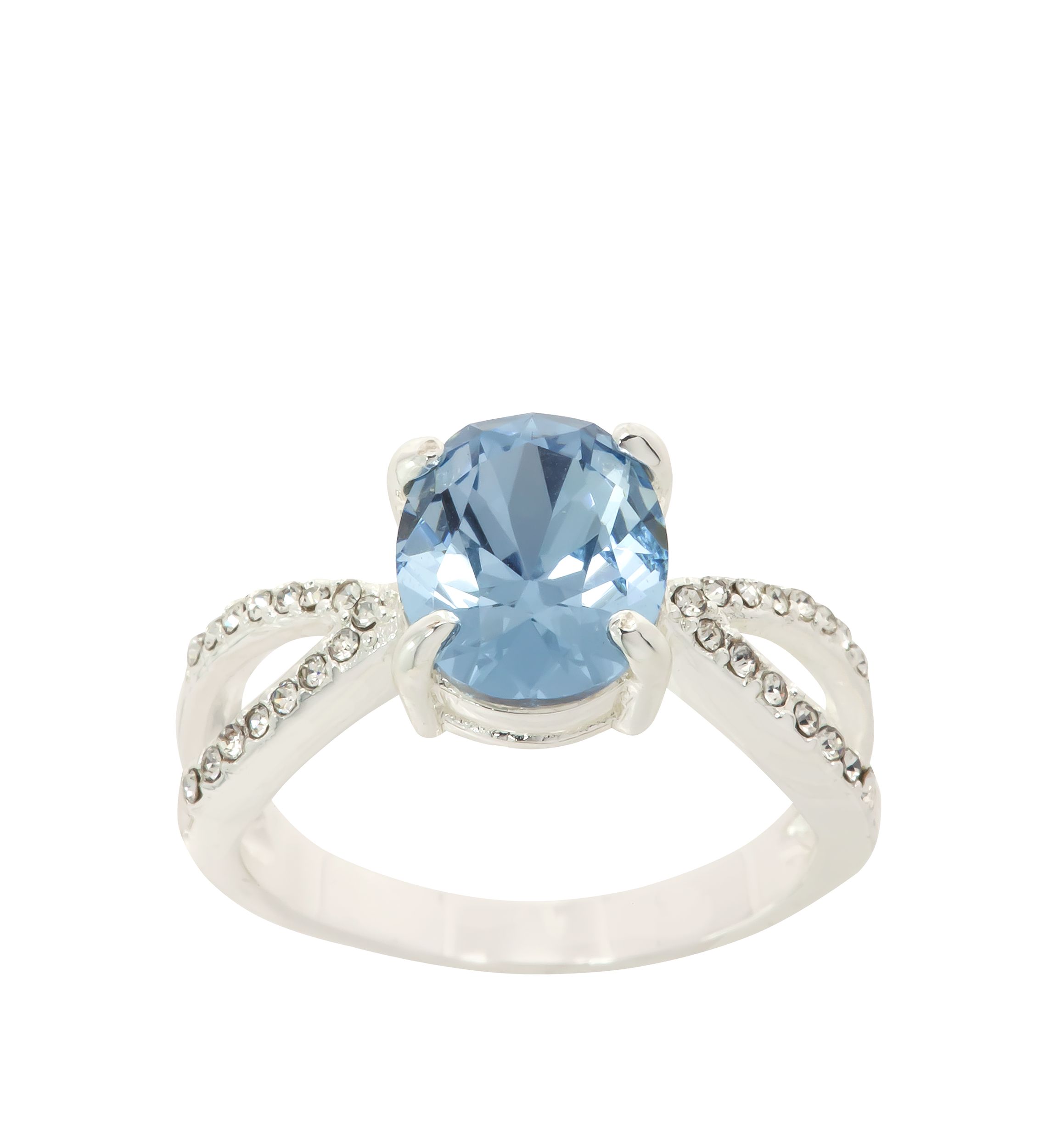Boxed Crystal Oval Pavé Sapphire Silver Ring