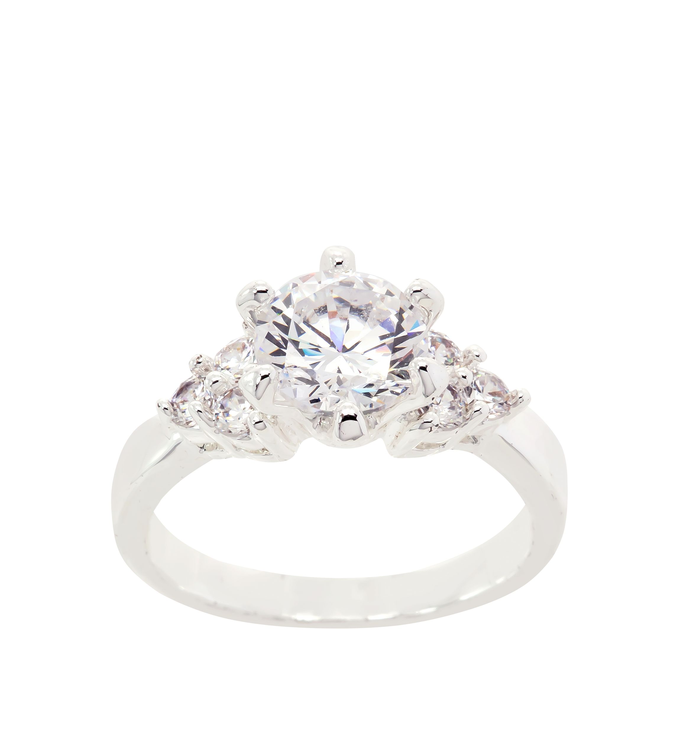 Boxed Silver Tone Lab Created Cubic Zirconia Round Ring 