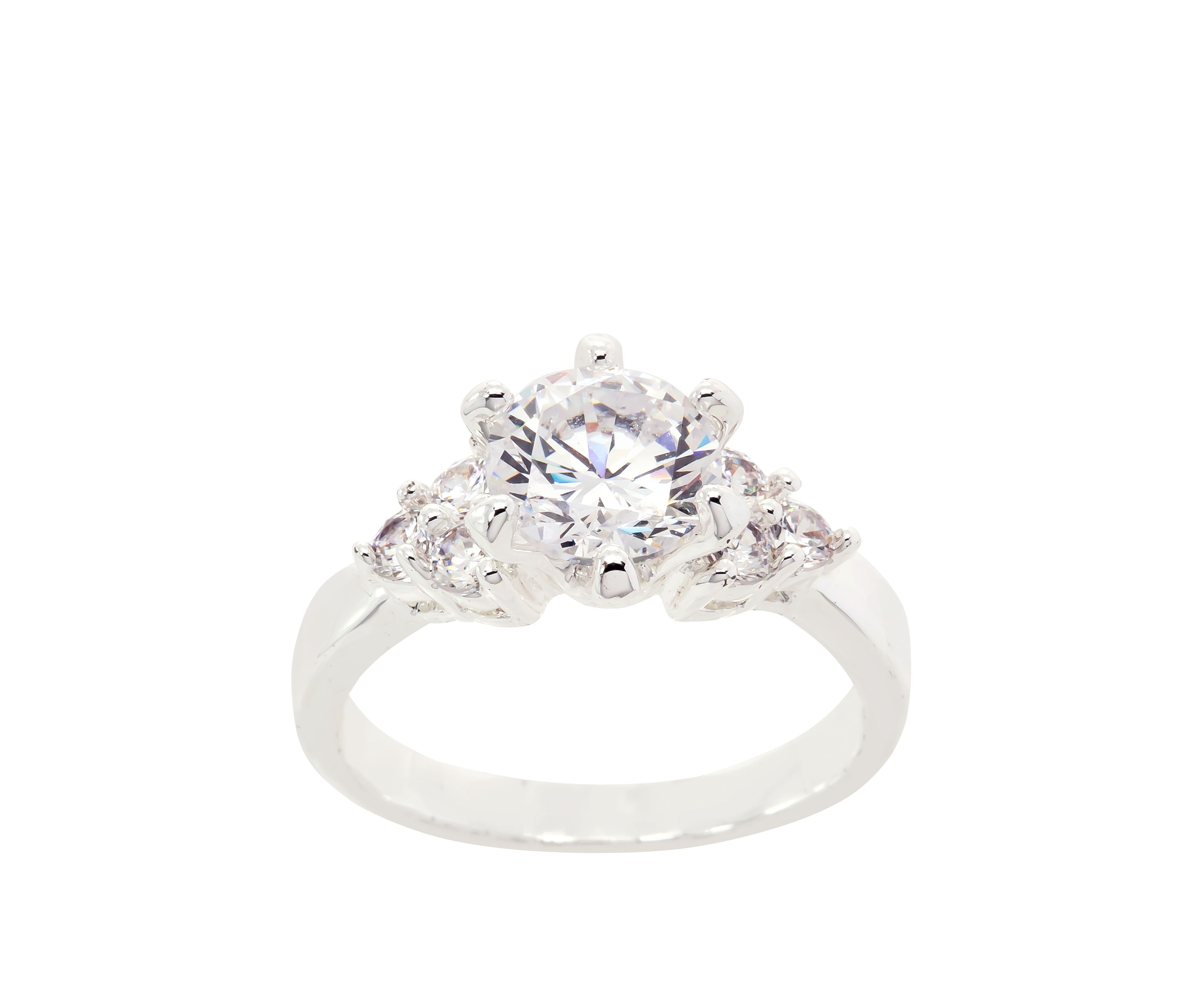 Boxed Silver Tone Lab Created Cubic Zirconia Round Ring 