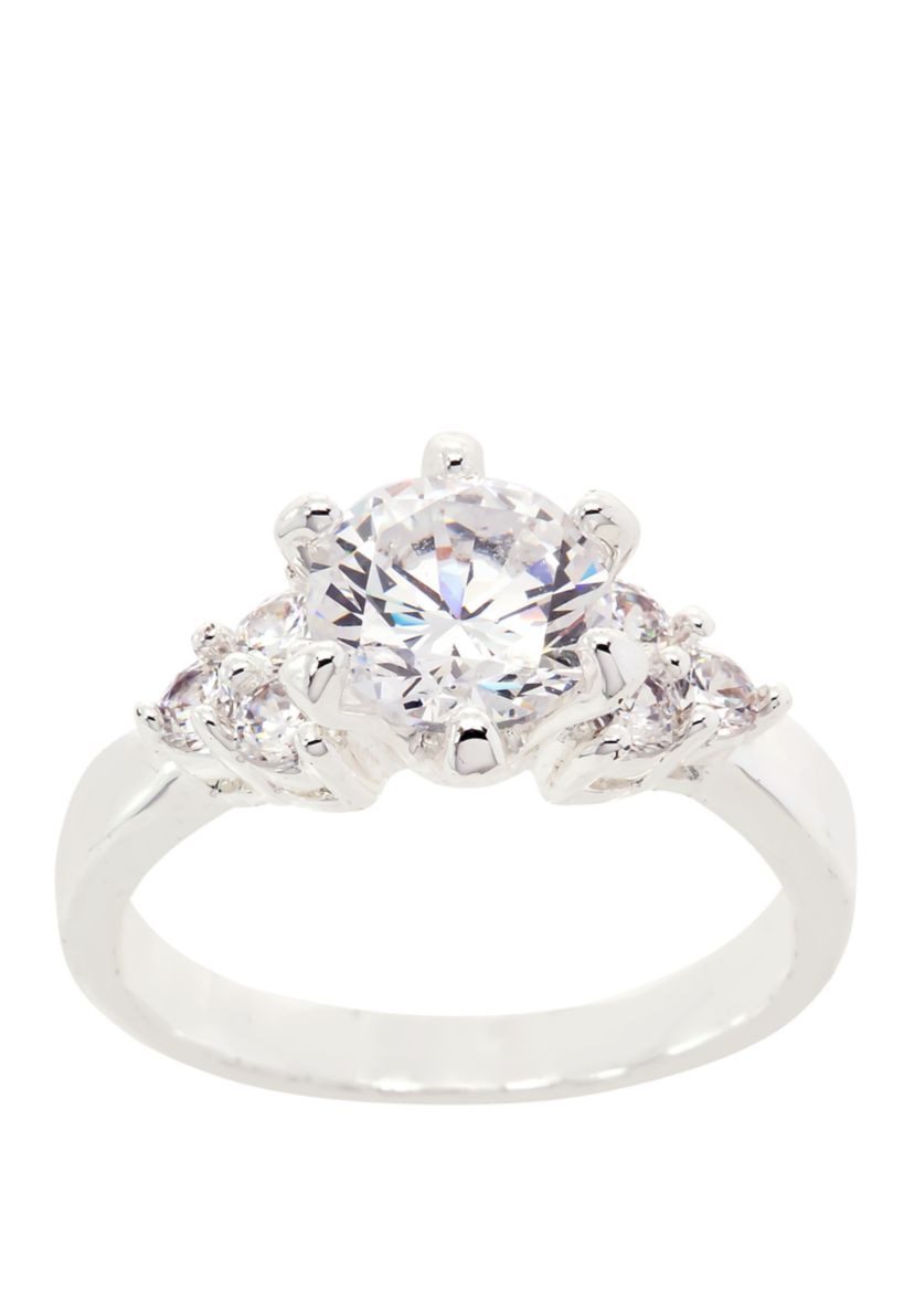 Boxed Silver Tone Lab Created Cubic Zirconia Round Ring 