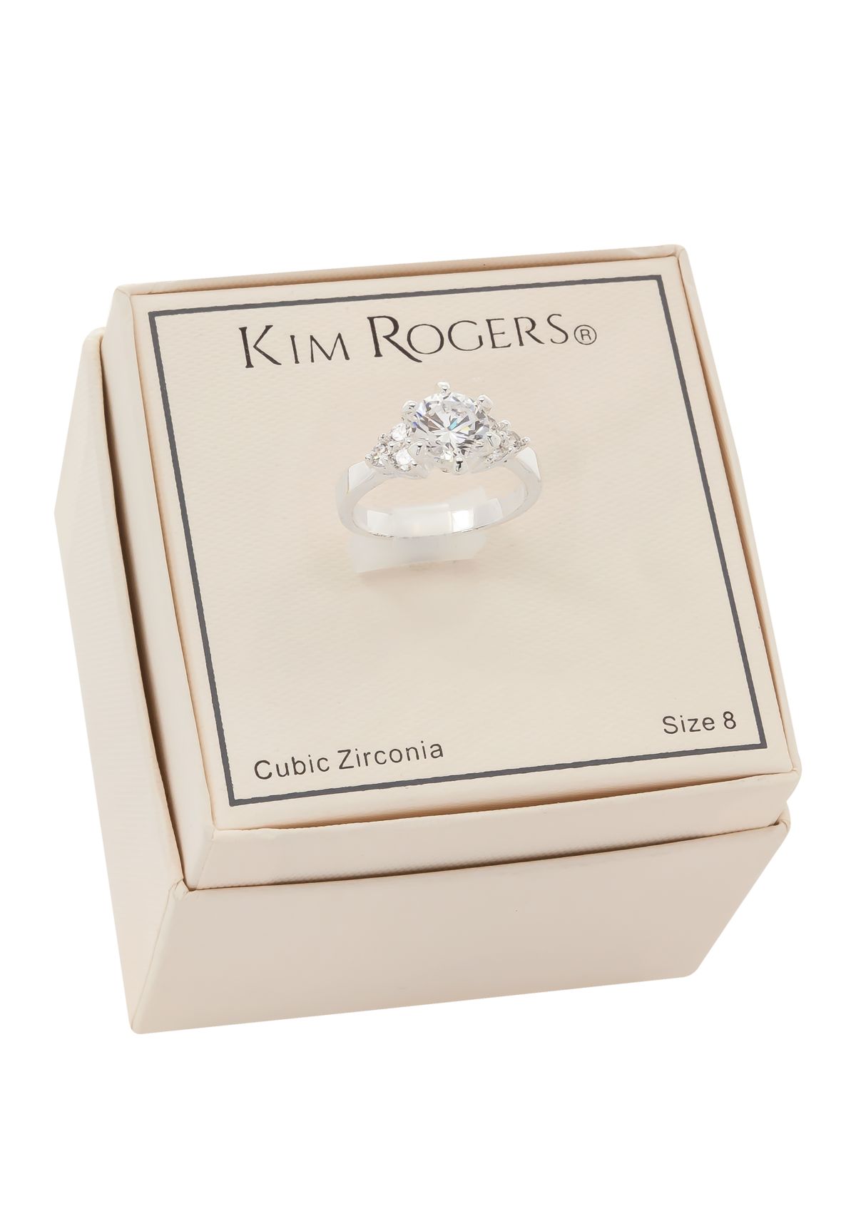 Boxed Silver Tone Lab Created Cubic Zirconia Round Ring 