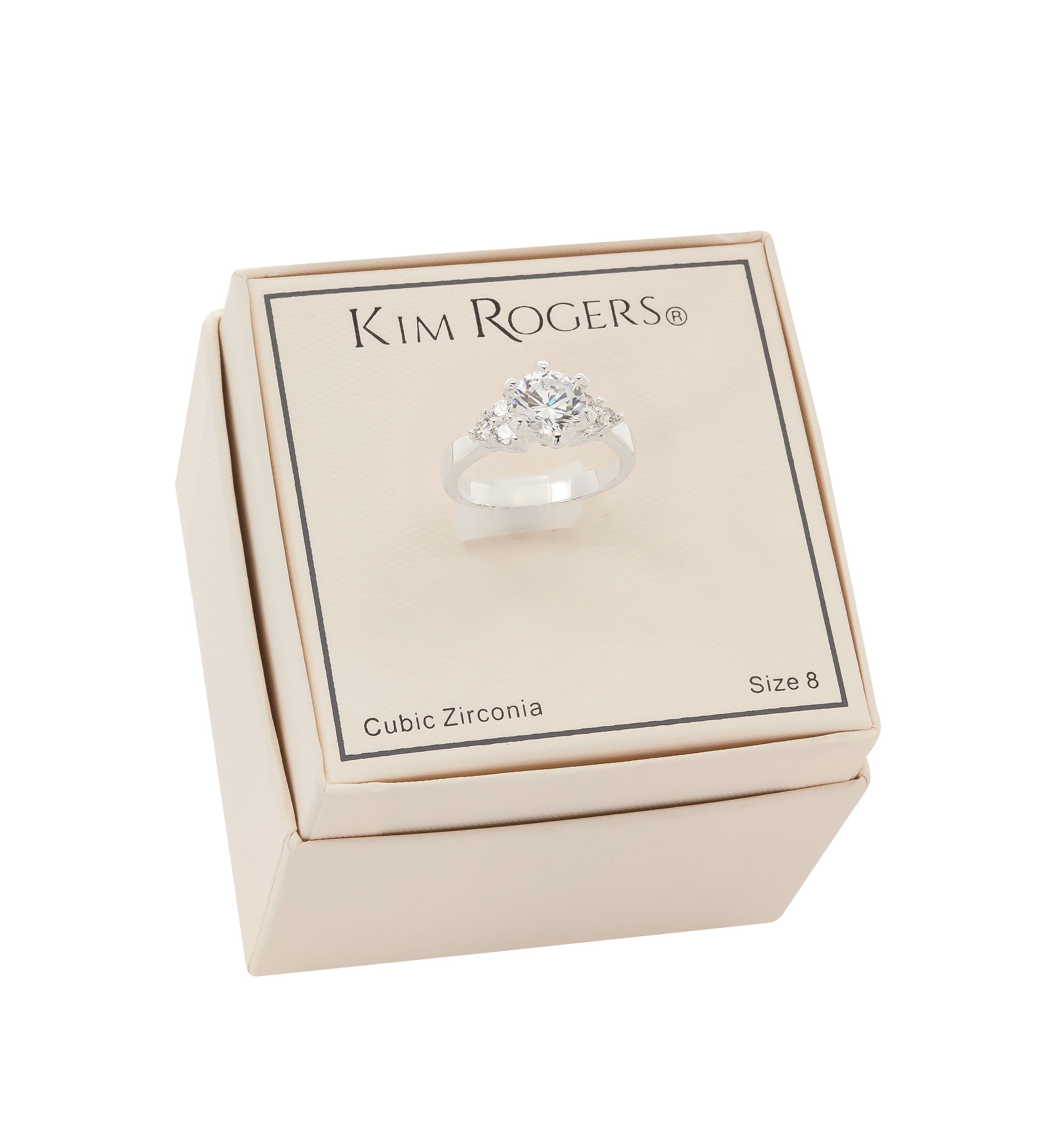Boxed Silver Tone Lab Created Cubic Zirconia Round Ring 