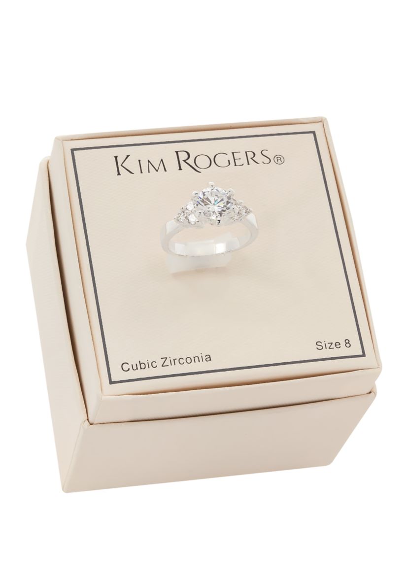 Boxed Silver Tone Lab Created Cubic Zirconia Round Ring 