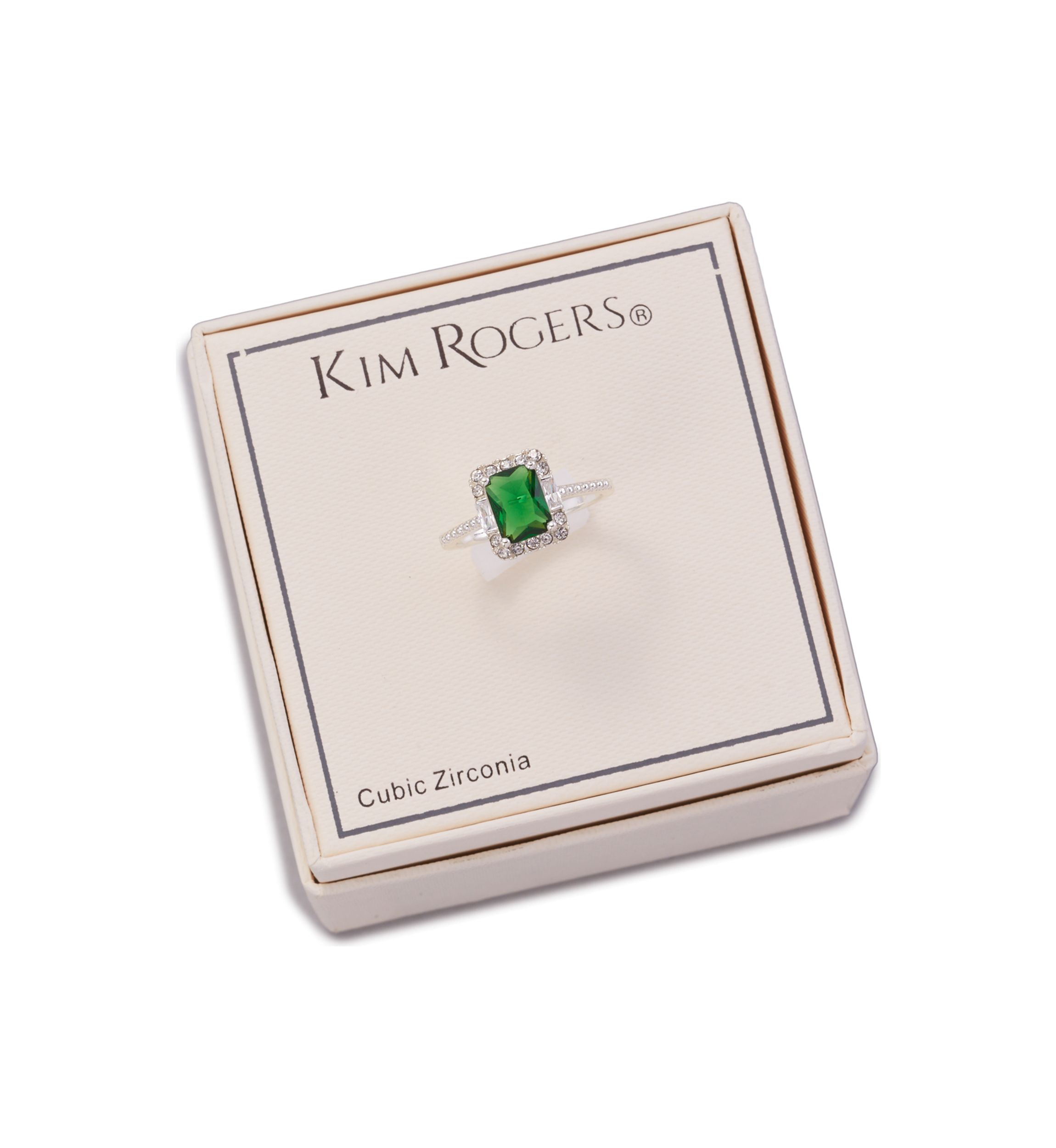 Boxed Silver Tone Lab Created Emerald Cubic Zirconia Ring 