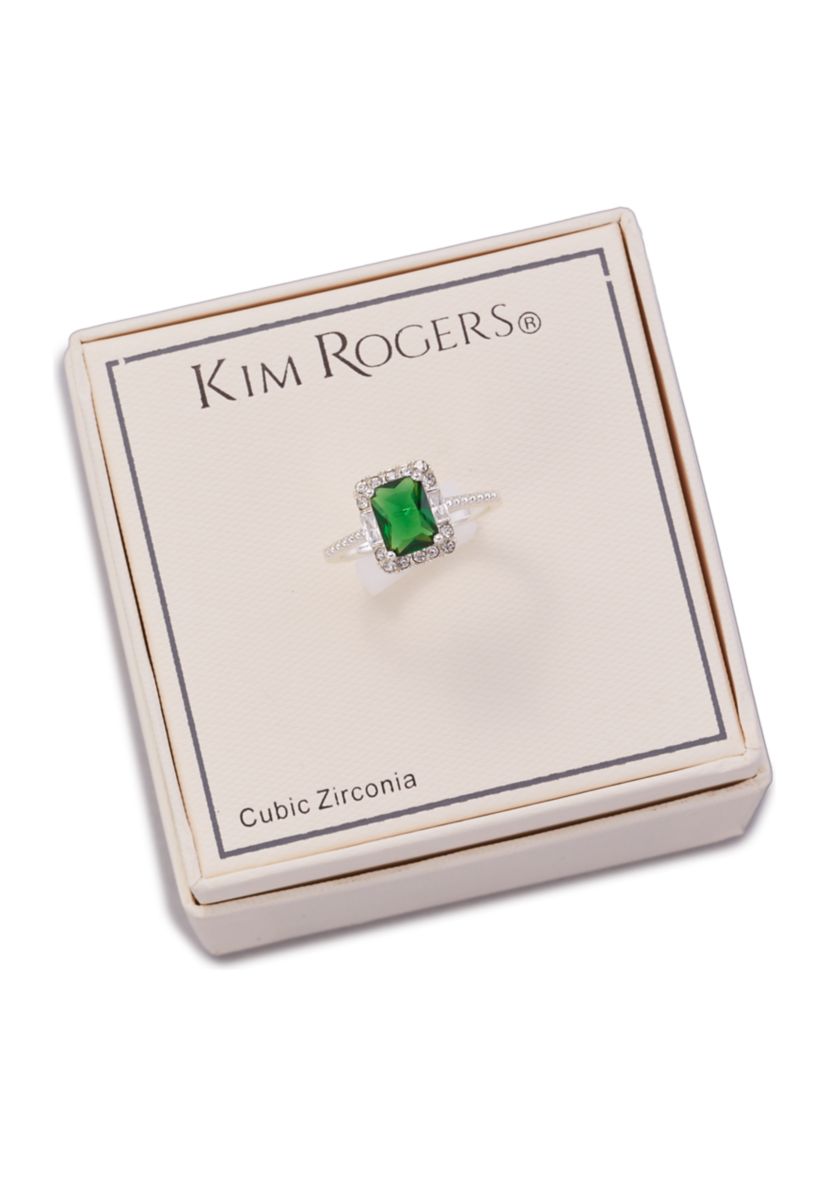 Boxed Silver Tone Lab Created Emerald Cubic Zirconia Ring 