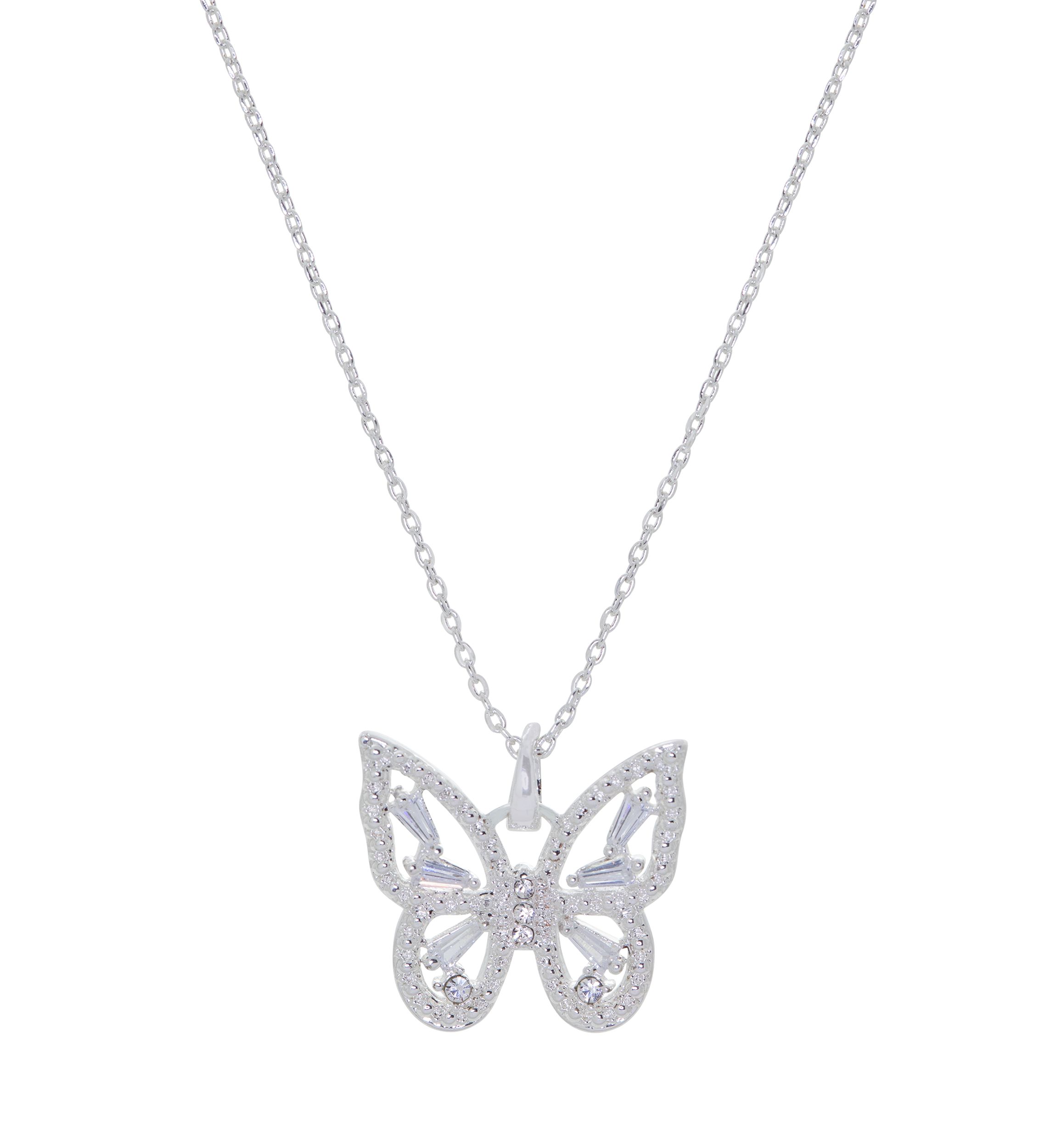 Boxed Cubic Zirconia Pavé Butterfly Pendant Necklace
