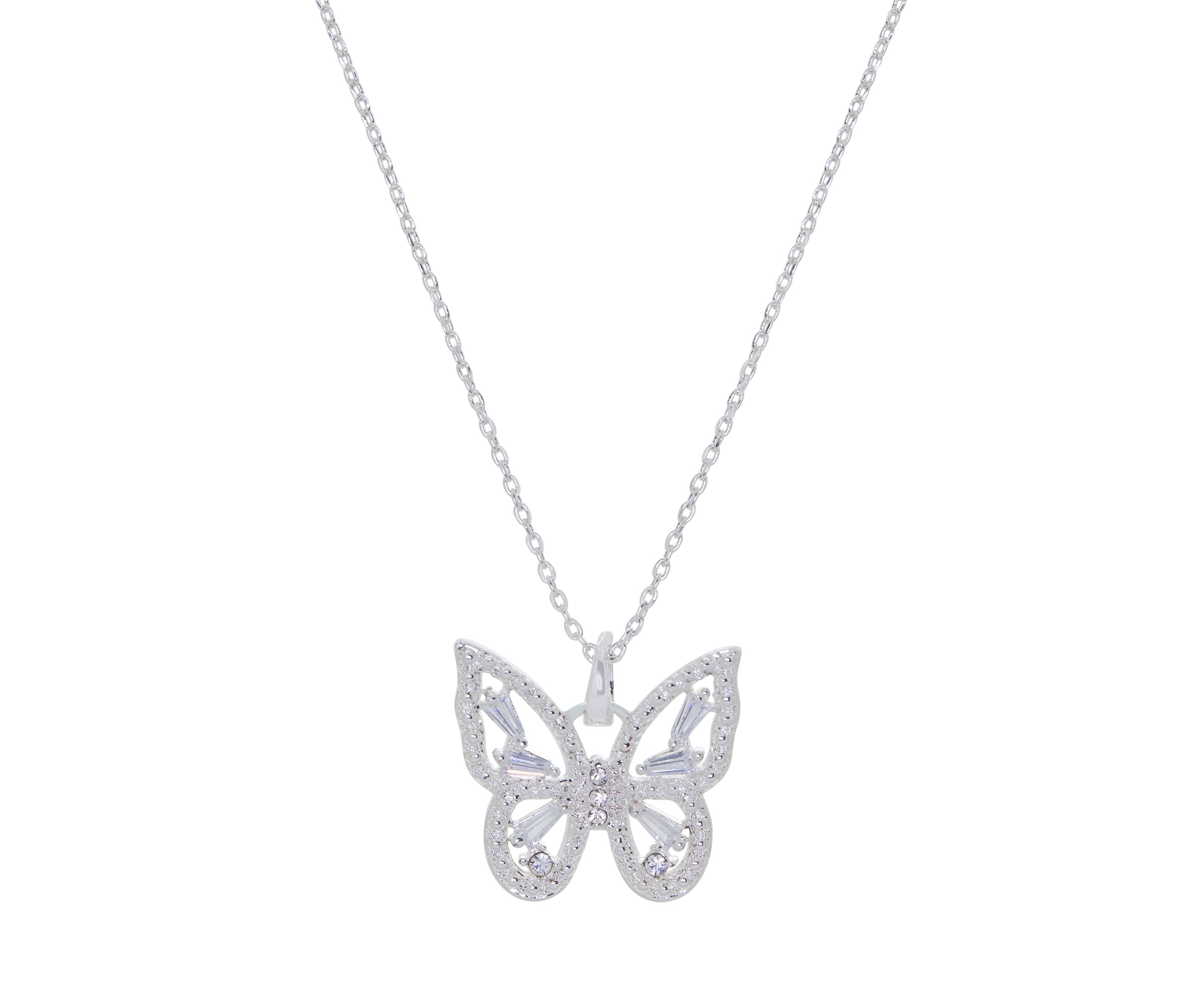 Boxed Cubic Zirconia Pavé Butterfly Pendant Necklace