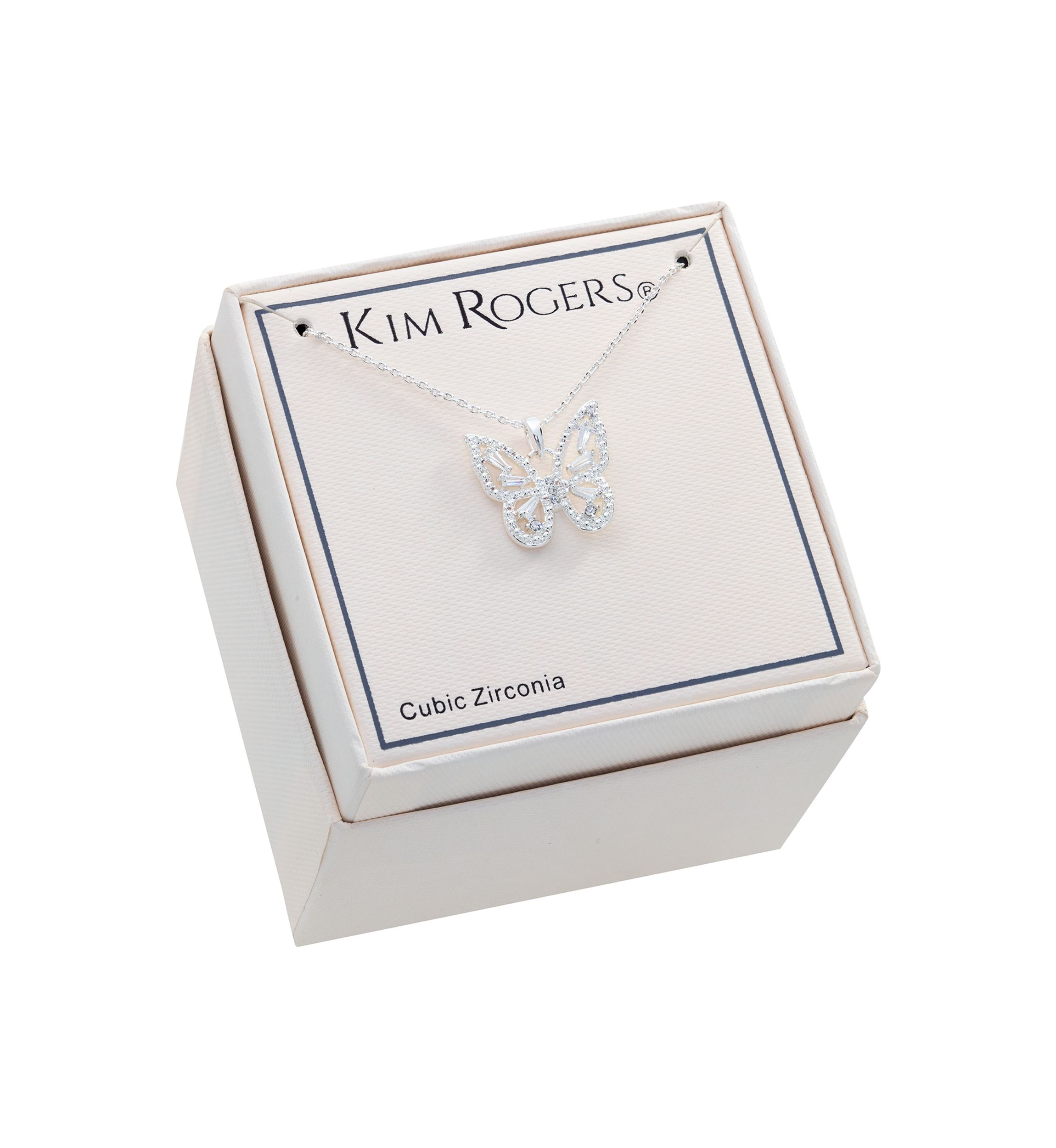 Boxed Cubic Zirconia Pavé Butterfly Pendant Necklace