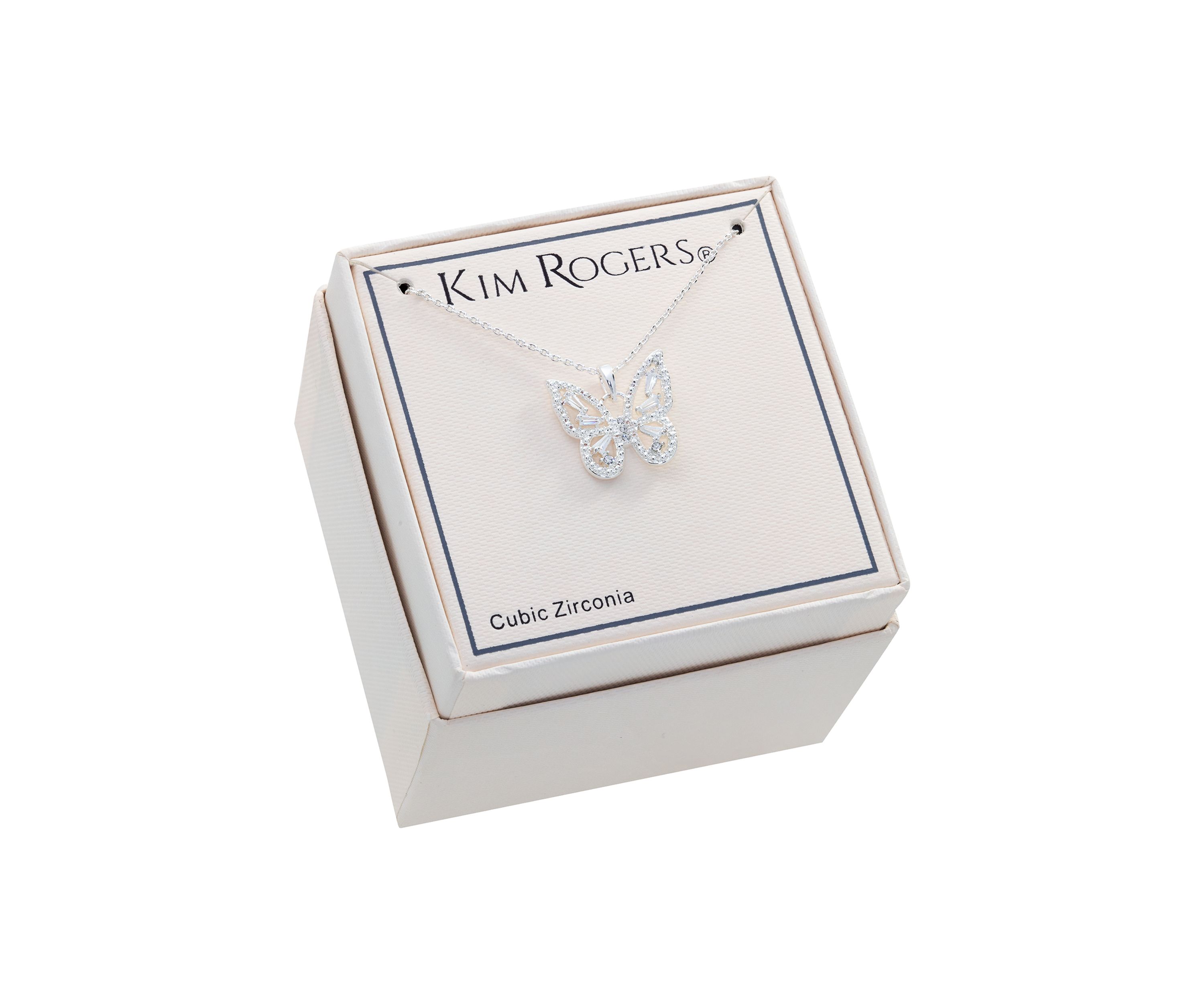 Boxed Cubic Zirconia Pavé Butterfly Pendant Necklace