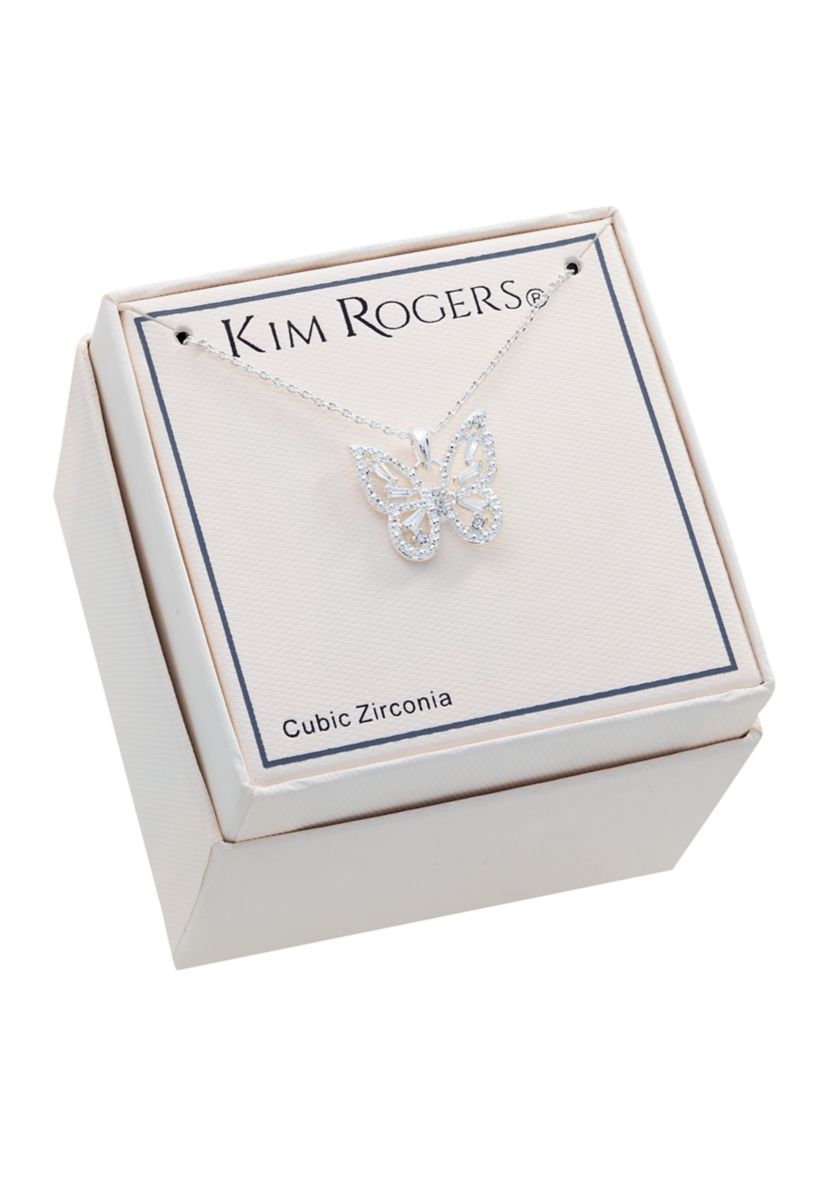 Boxed Cubic Zirconia Pavé Butterfly Pendant Necklace