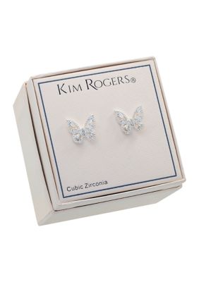 Boxed Cubic Zirconia Pavé Butterfly Earrings