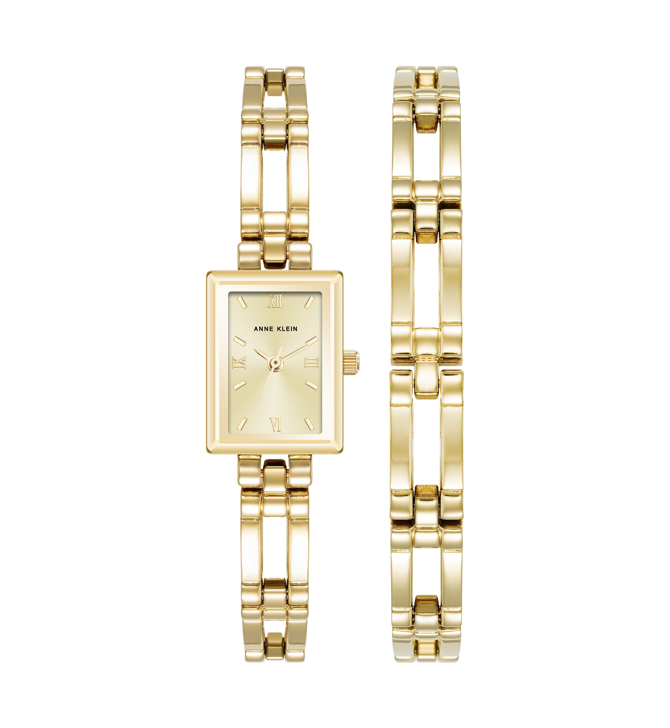 Quartz Iconic Gold-Tone Metal Alloy Rectangular Case Bracelet and Watch Set