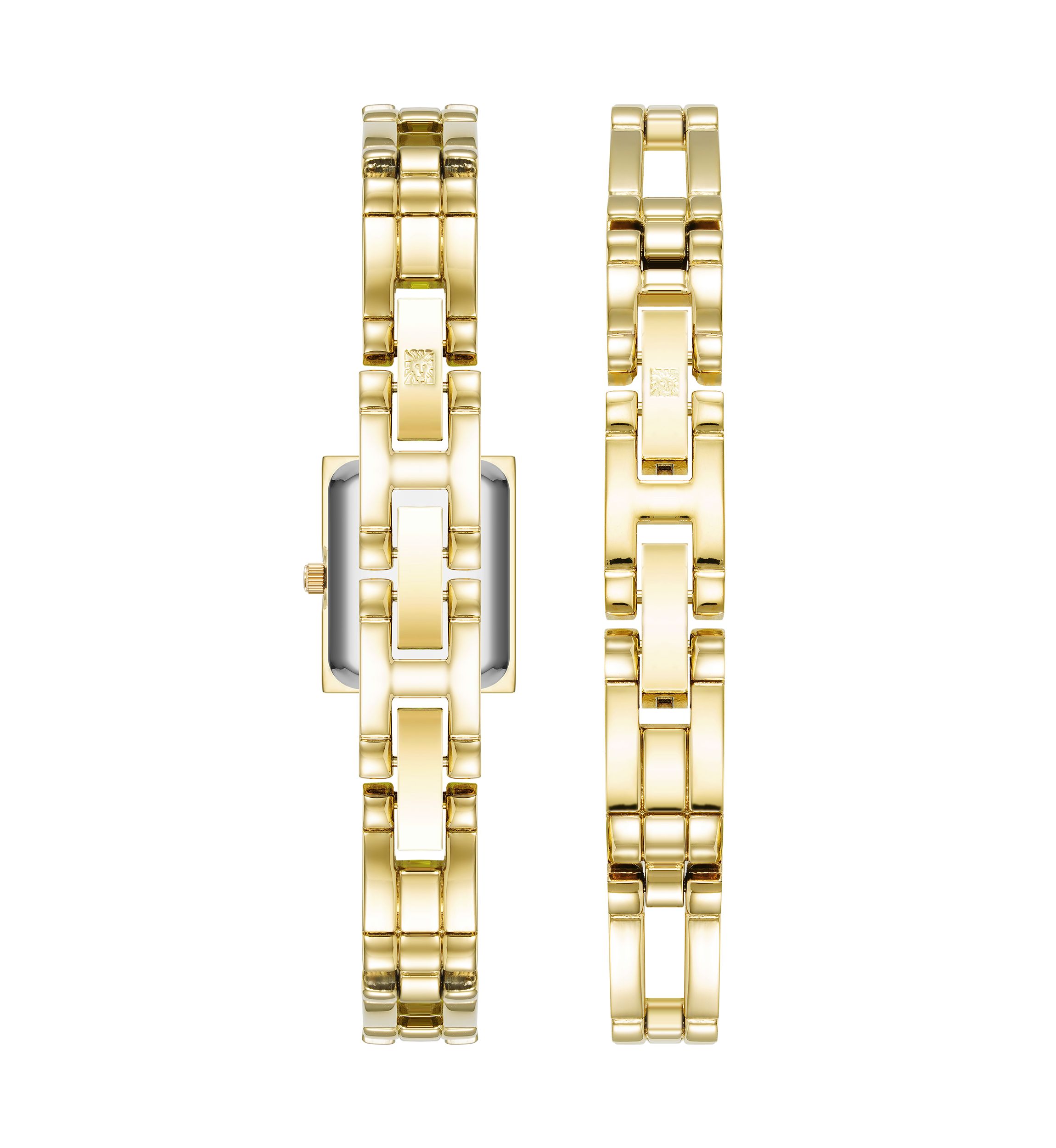 Quartz Iconic Gold-Tone Metal Alloy Rectangular Case Bracelet and Watch Set