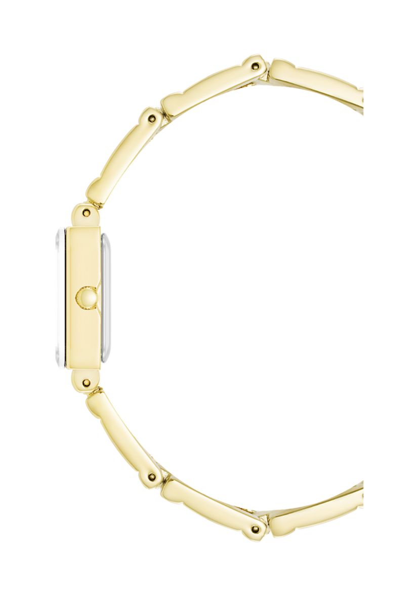 Quartz Iconic Gold-Tone Metal Alloy Rectangular Case Bracelet and Watch Set