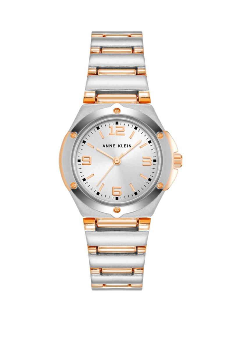 Womens Silver Tone and Rose Gold Tone Metal Link Bracelet Watch - 28 Millimeter