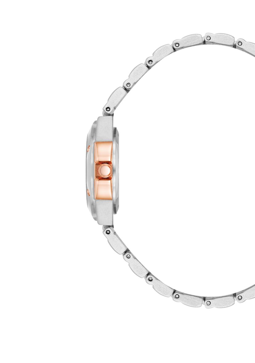 Womens Silver Tone and Rose Gold Tone Metal Link Bracelet Watch - 28 Millimeter