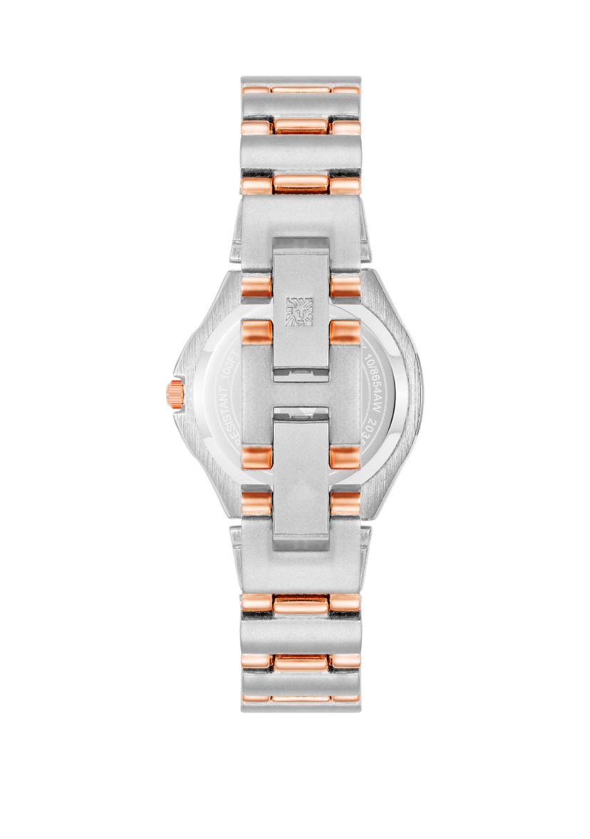 Womens Silver Tone and Rose Gold Tone Metal Link Bracelet Watch - 28 Millimeter