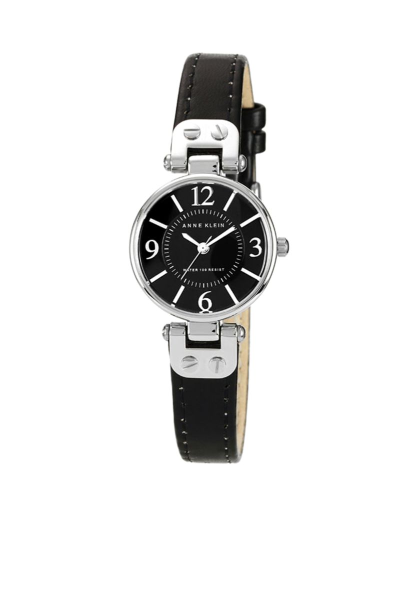 Silver Tone Case with Black Leather Strap