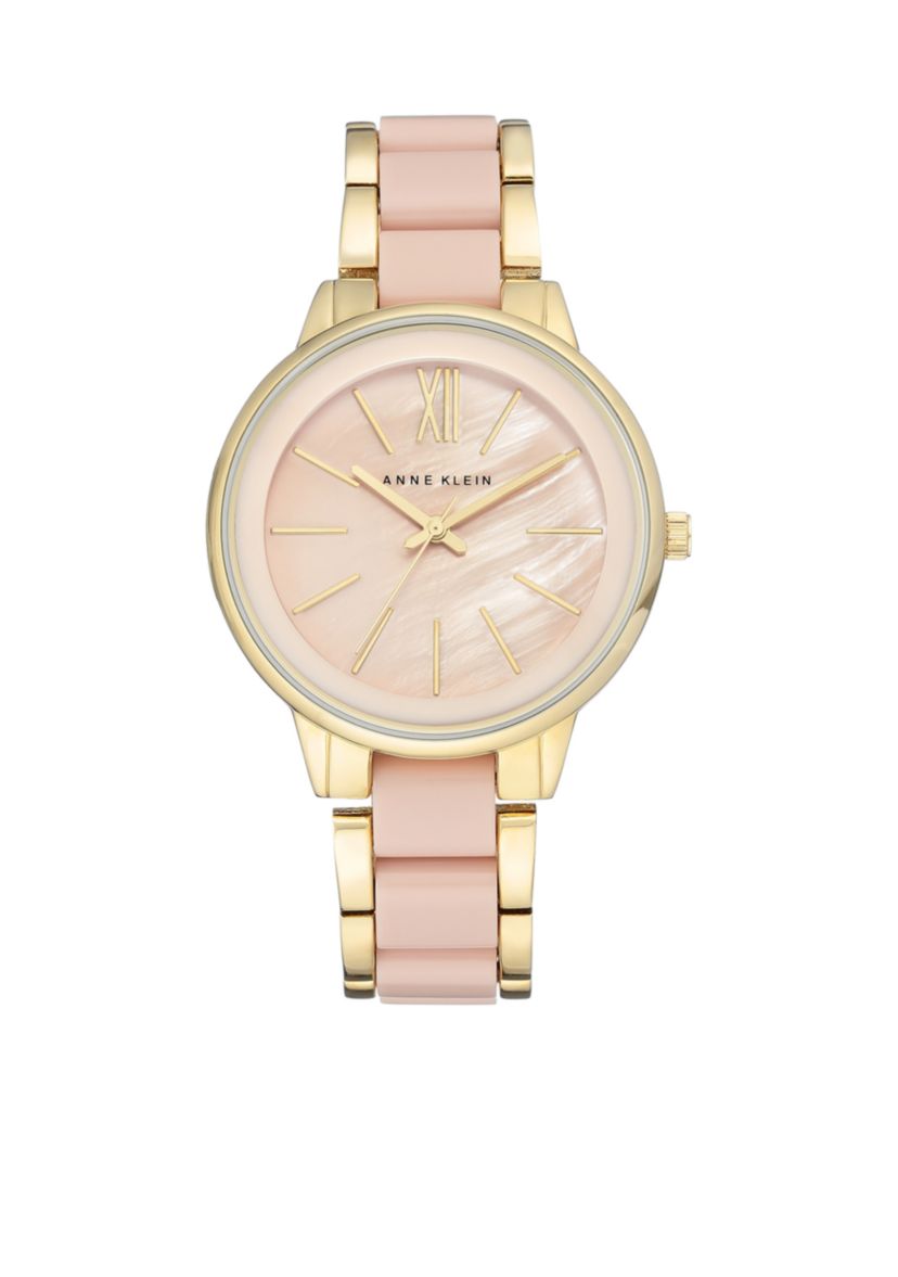 Womens Gold-Tone Mother of Pearl Adjustable Bracelet Link Watch