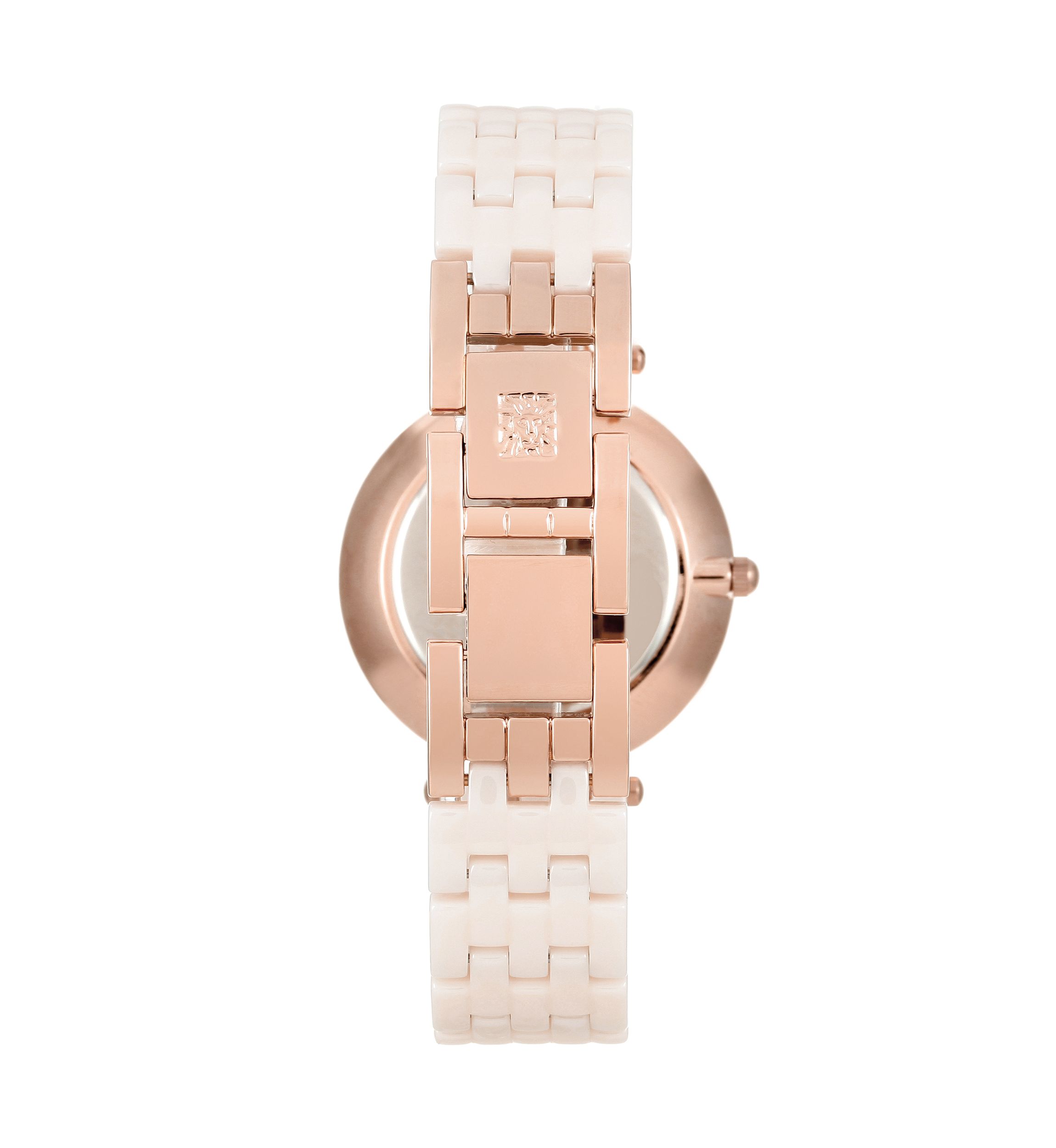 Quartz Round Pink Ceramic Link with Rose Gold-Tone Metal Alloy Watch