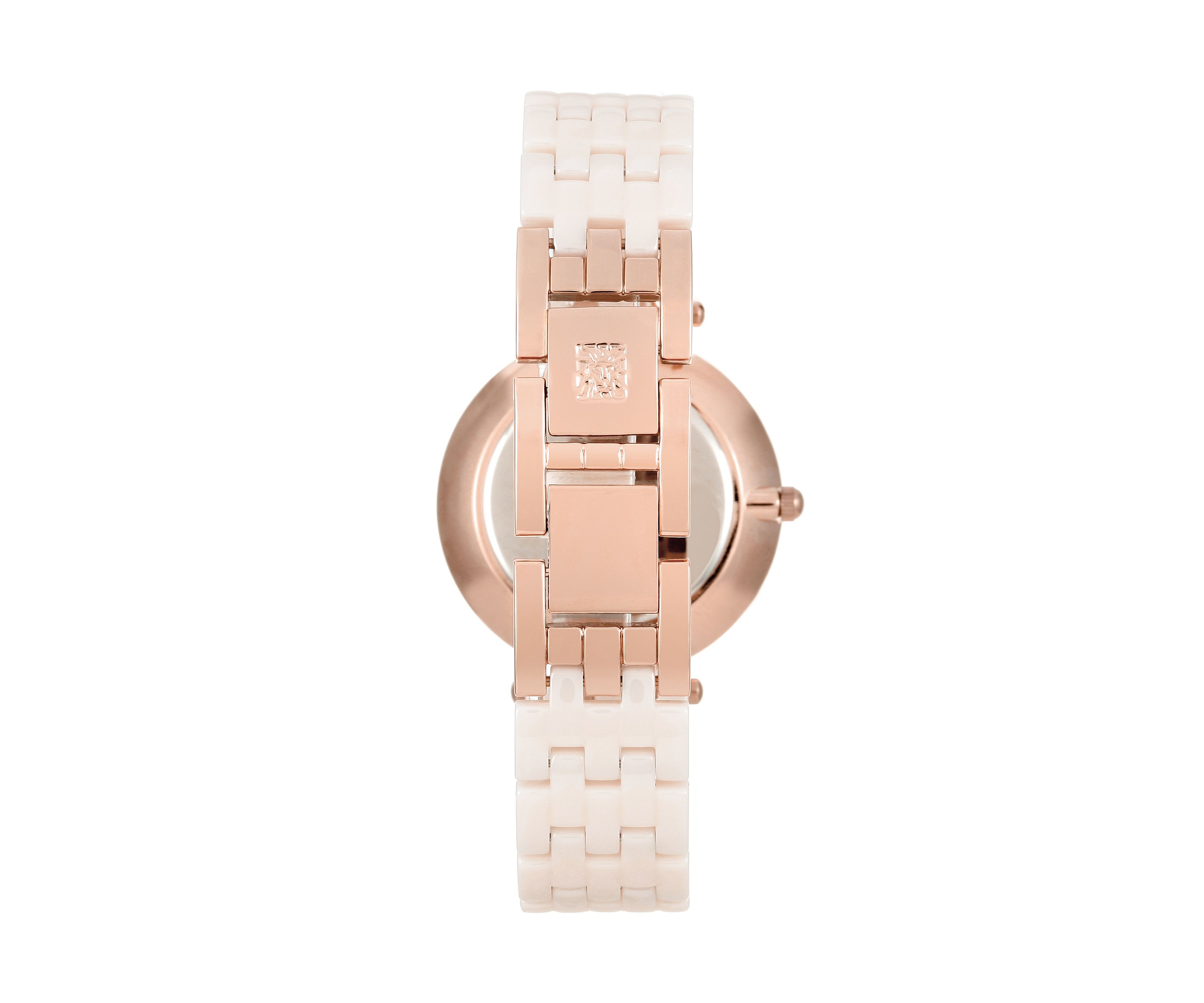 Quartz Round Pink Ceramic Link with Rose Gold-Tone Metal Alloy Watch
