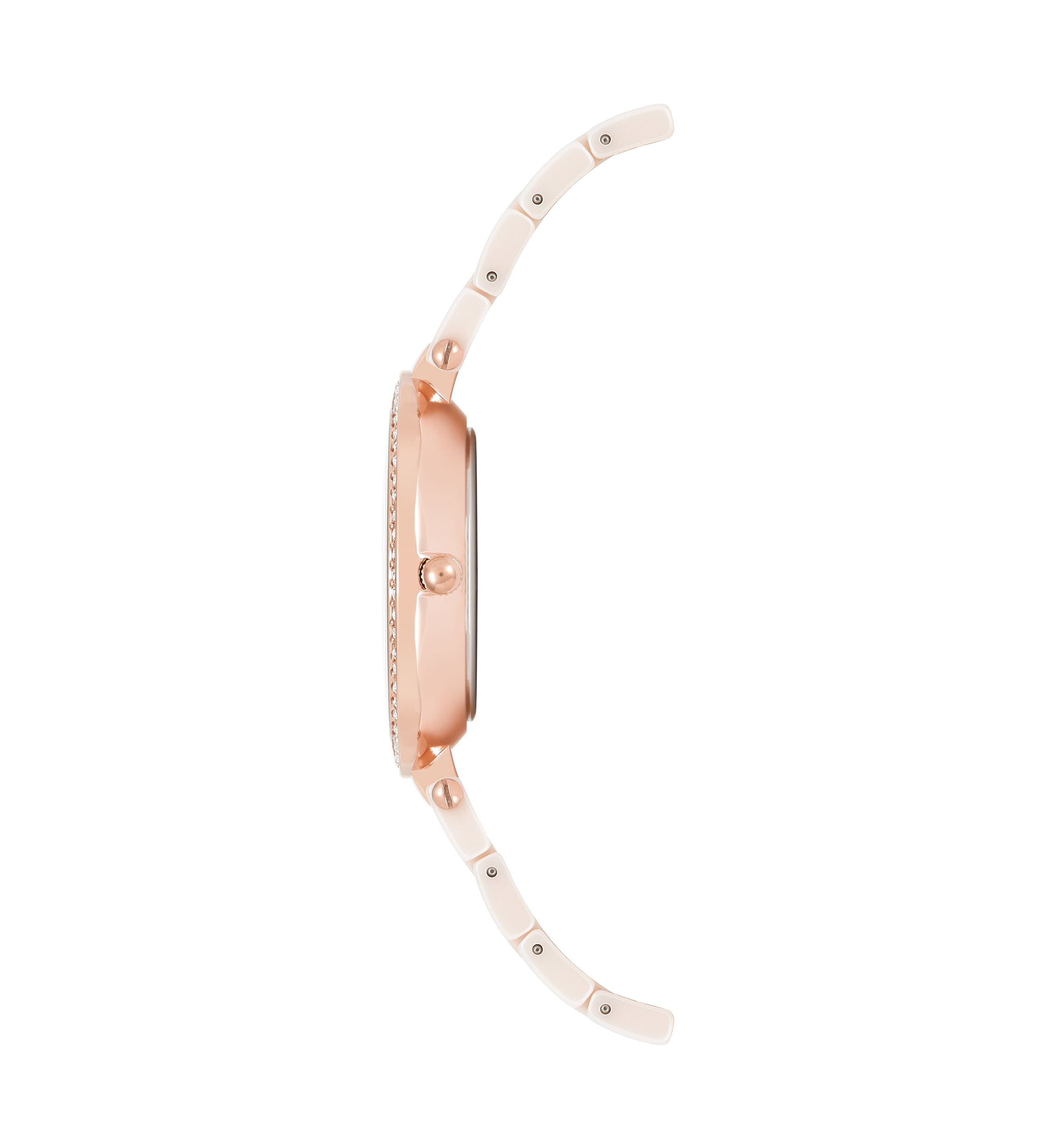 Quartz Round Pink Ceramic Link with Rose Gold-Tone Metal Alloy Watch