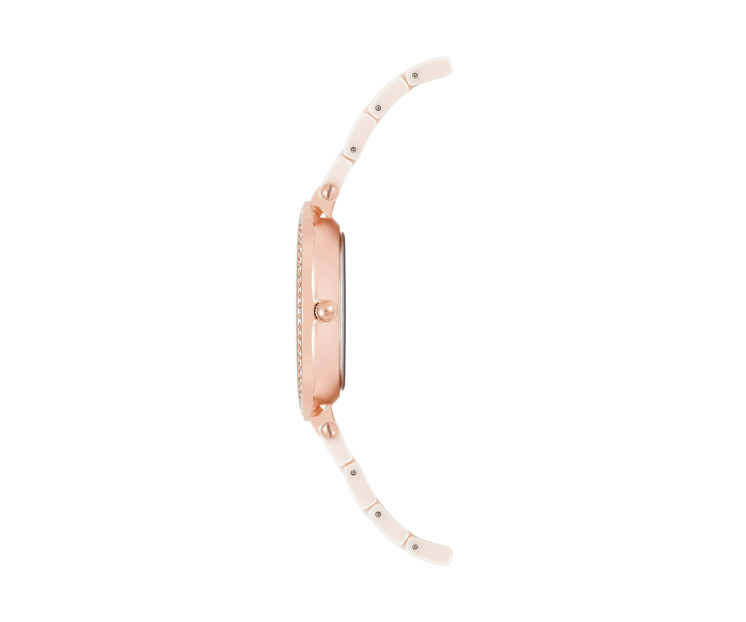 Quartz Round Pink Ceramic Link with Rose Gold-Tone Metal Alloy Watch