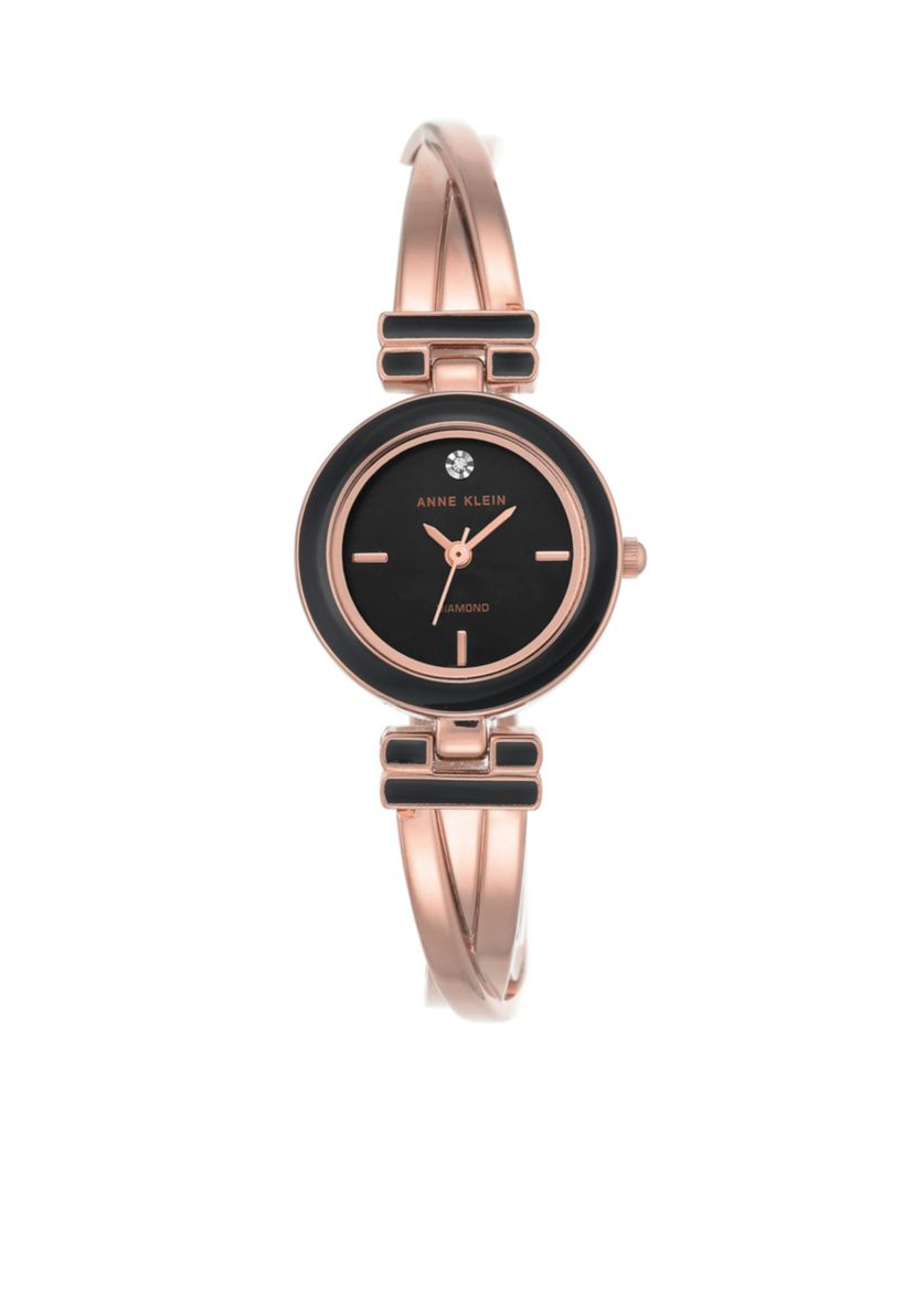 Womens Rose Gold-Tone Diamond Dial Bangle Watch