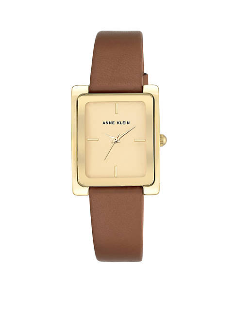 Anne Klein Womens Gold-Tone Honey Leather Strap Watch