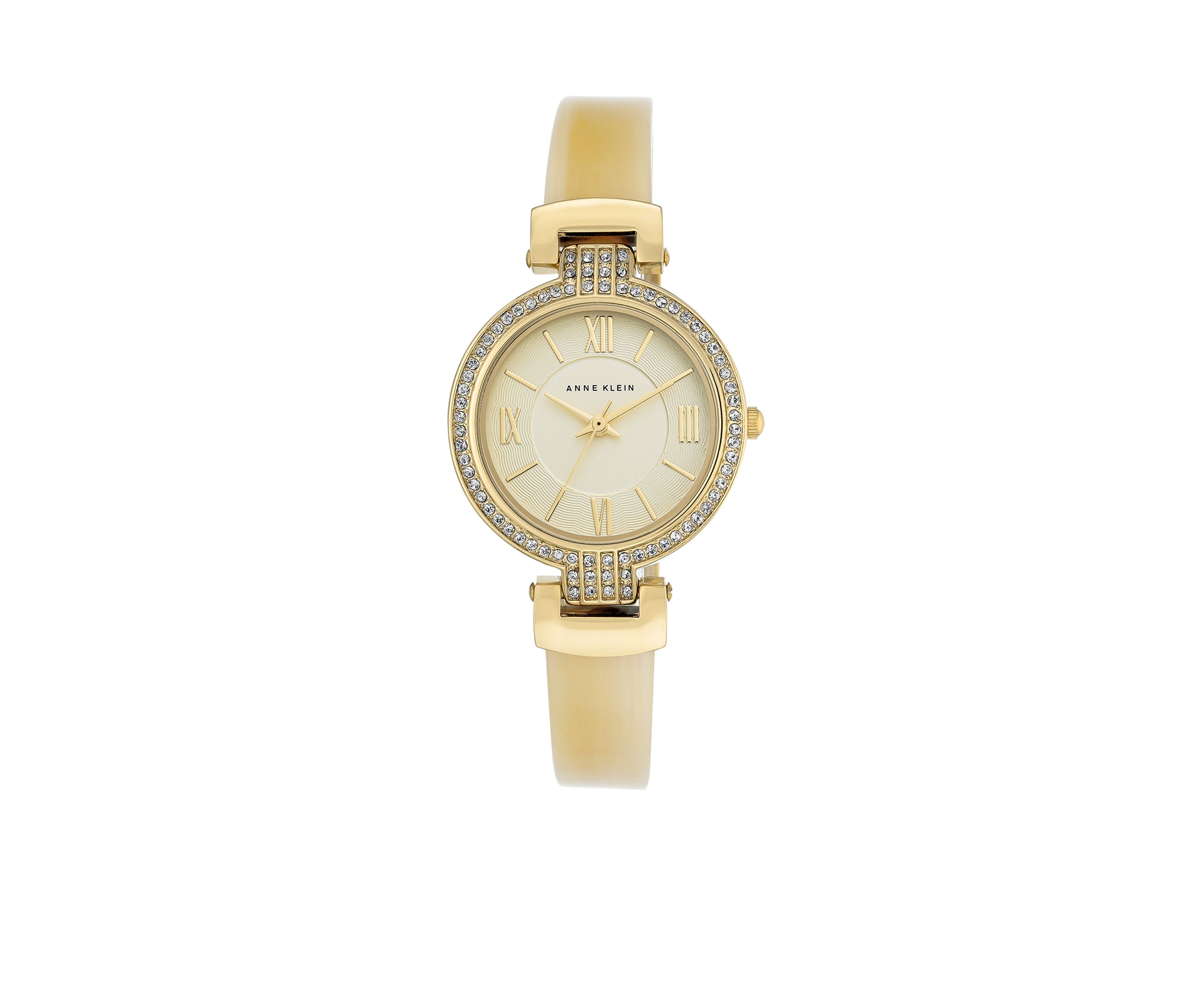 Womens Gold-Tone Horn Bangle Crystal Bezel Watch