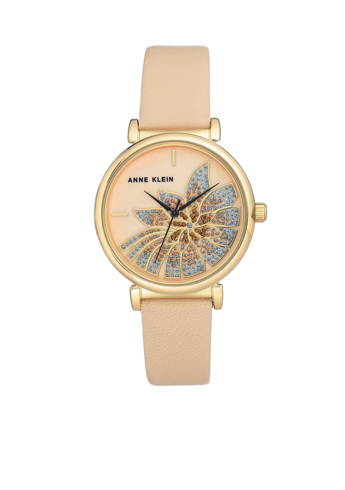 Womens Gold-Tone Blush Flower Leather Watch