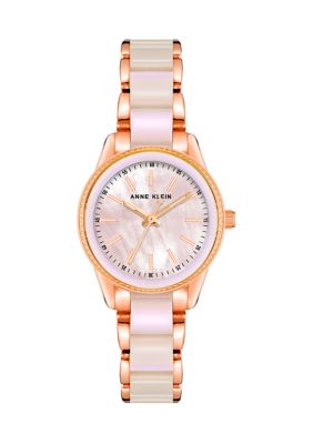 Anne Klein Women's Quartz Round Rose Gold-Tone Alloy Metal Bracelet Watch with a Blush Mother of Pearl Dial 30mm case
