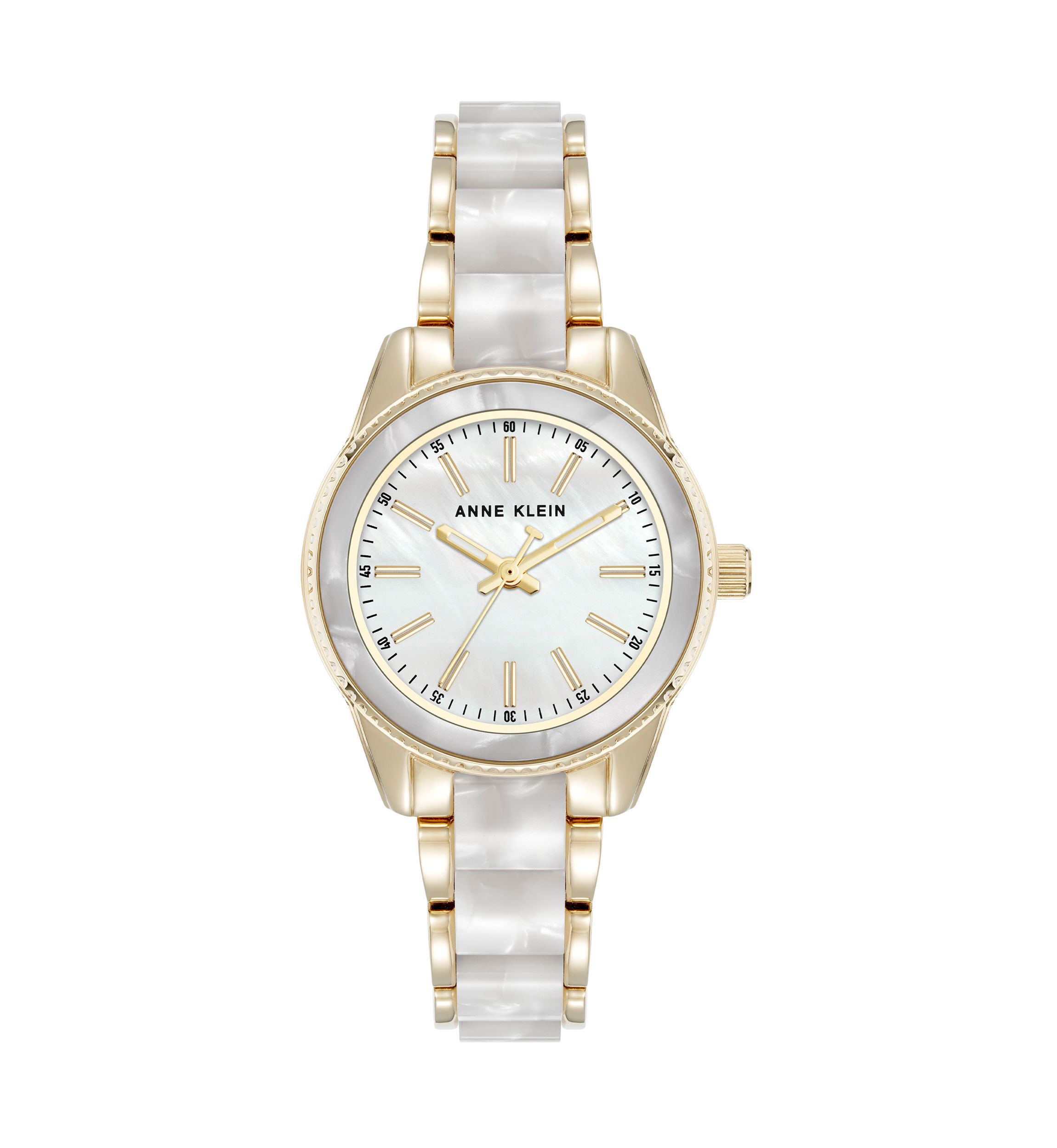 Quartz Ivory Pearlescent Acetate and Gold-Tone Metal Alloy Link Bracelet Watch
