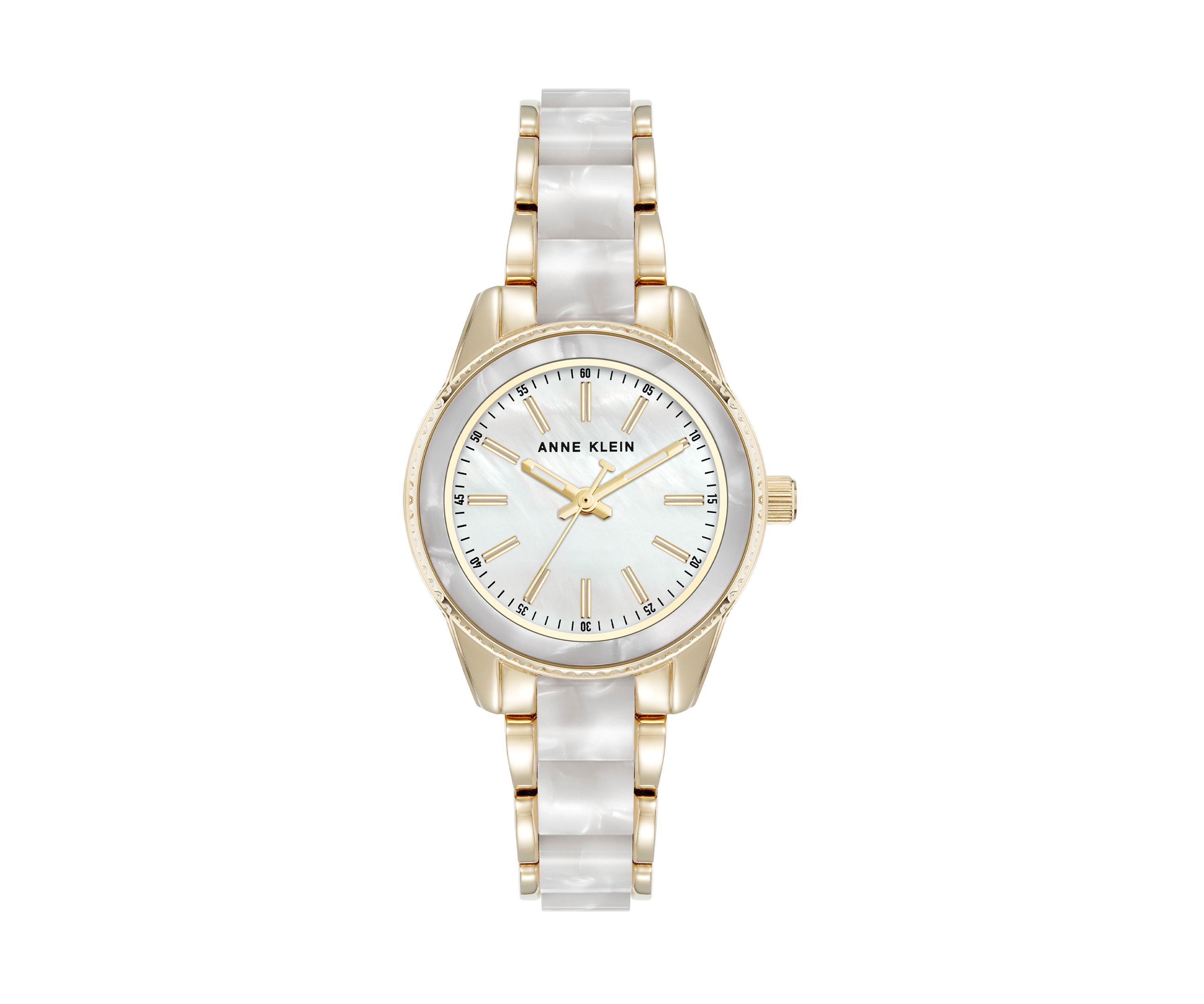 Quartz Ivory Pearlescent Acetate and Gold-Tone Metal Alloy Link Bracelet Watch