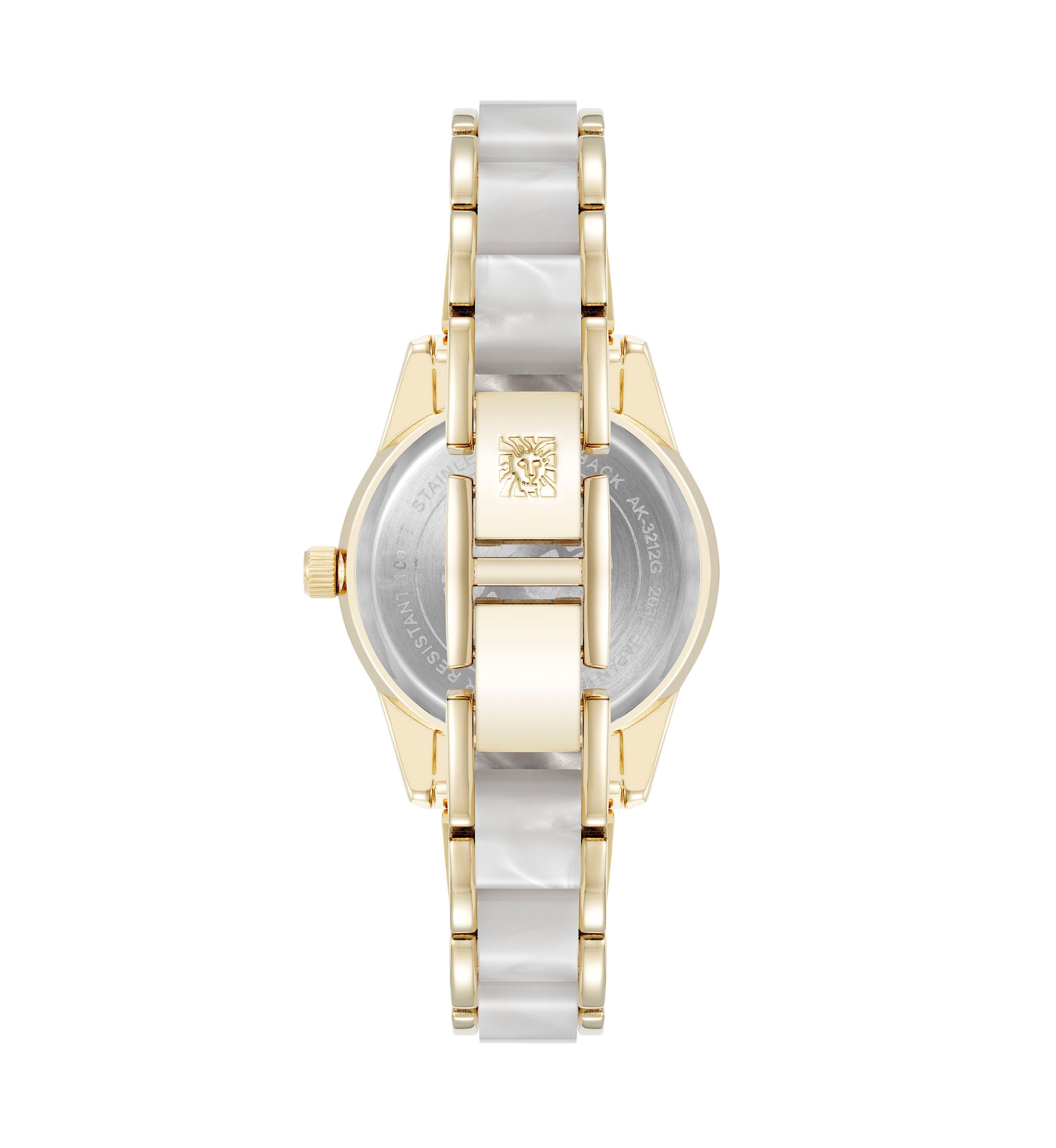 Quartz Ivory Pearlescent Acetate and Gold-Tone Metal Alloy Link Bracelet Watch