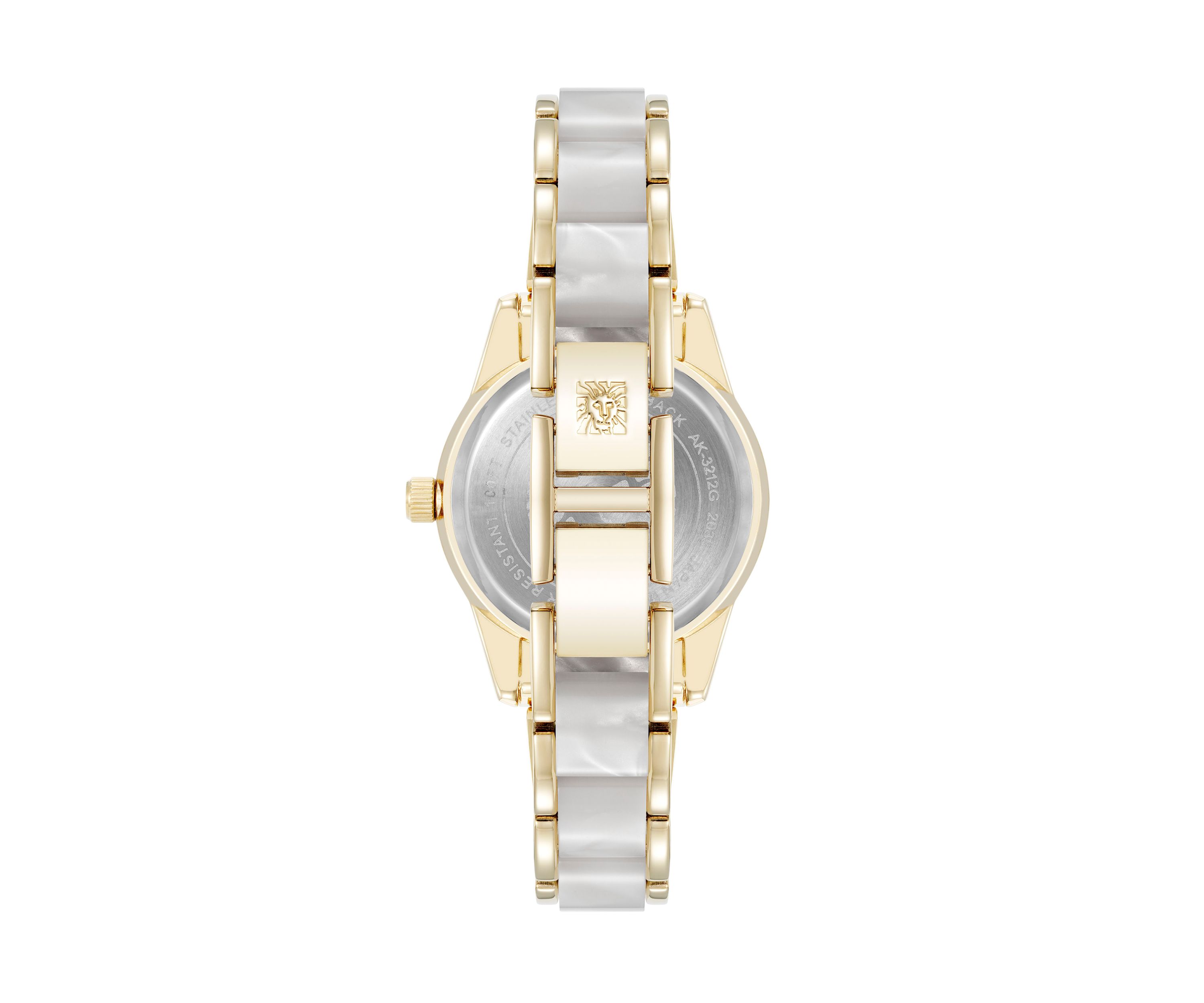 Quartz Ivory Pearlescent Acetate and Gold-Tone Metal Alloy Link Bracelet Watch