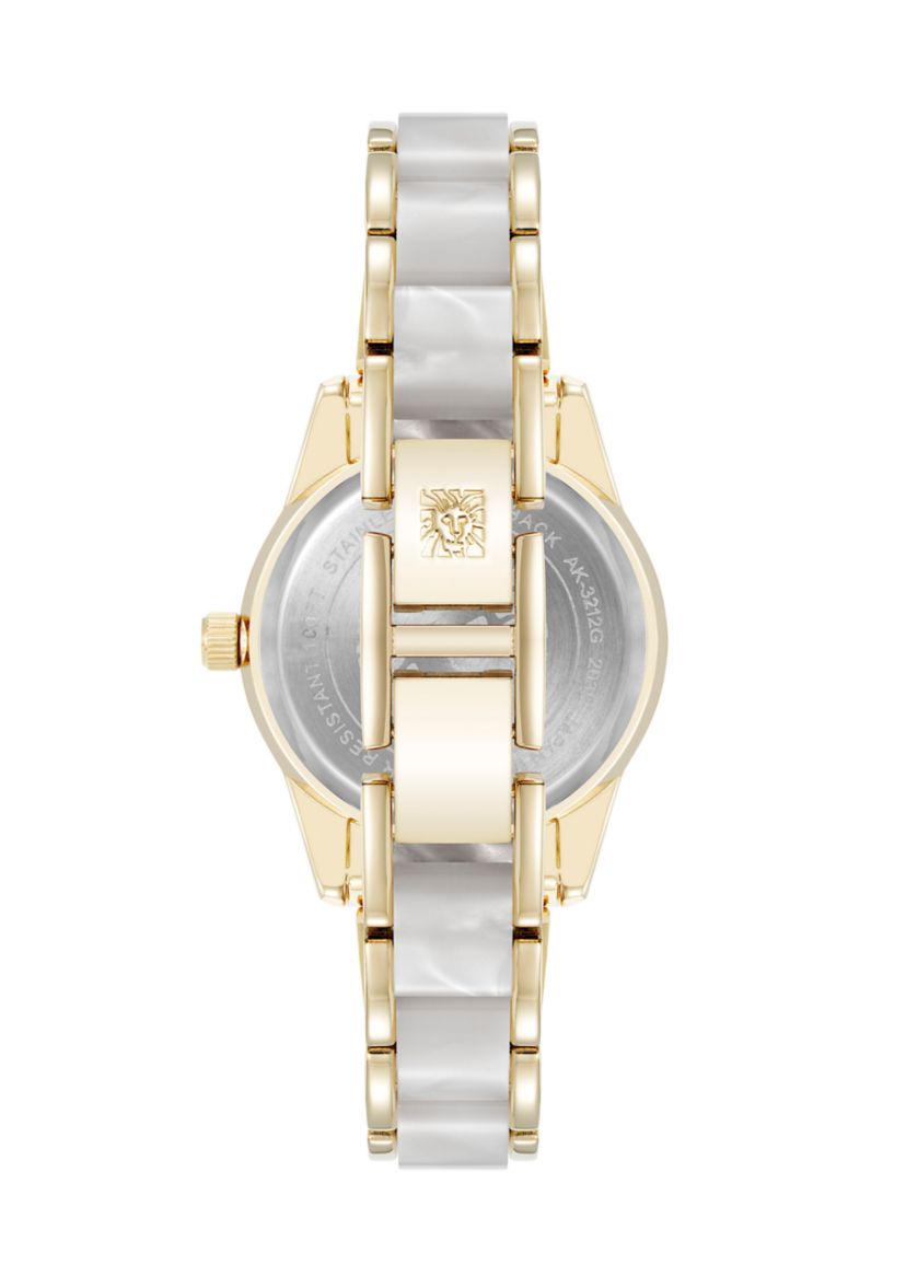 Quartz Ivory Pearlescent Acetate and Gold-Tone Metal Alloy Link Bracelet Watch