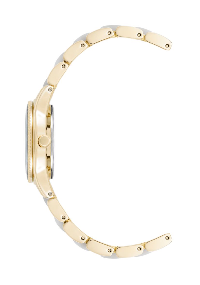 Quartz Ivory Pearlescent Acetate and Gold-Tone Metal Alloy Link Bracelet Watch
