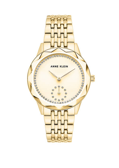 Womens Gold Tone Bracelet Watch with Crystal Accents 