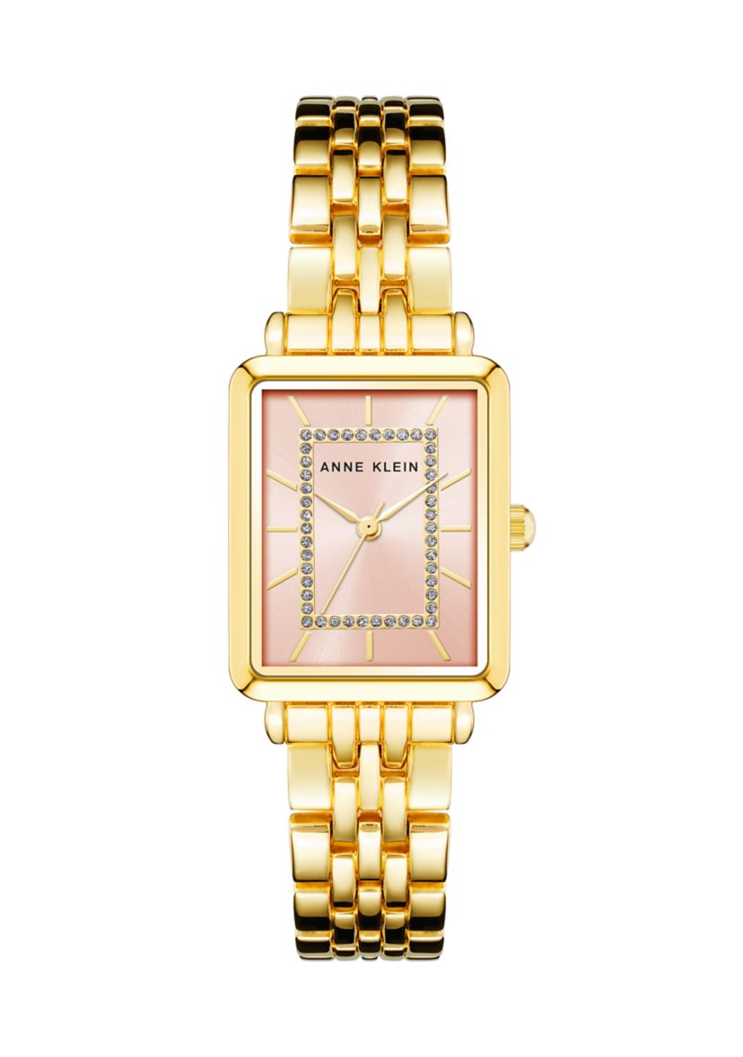 Quartz Rectangular Gold Tone Alloy Pink Dial Watch