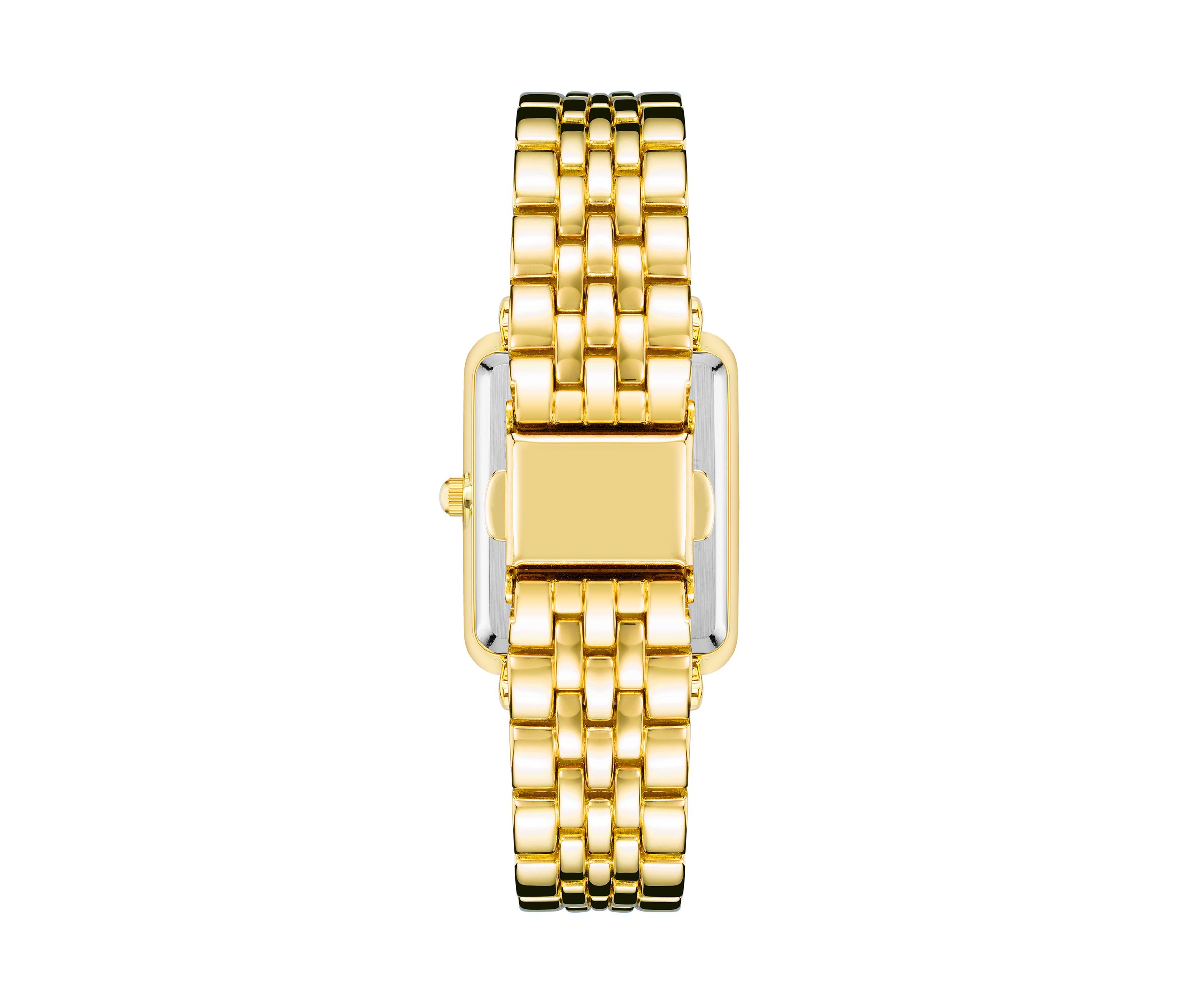 Quartz Rectangular Gold Tone Alloy Pink Dial Watch