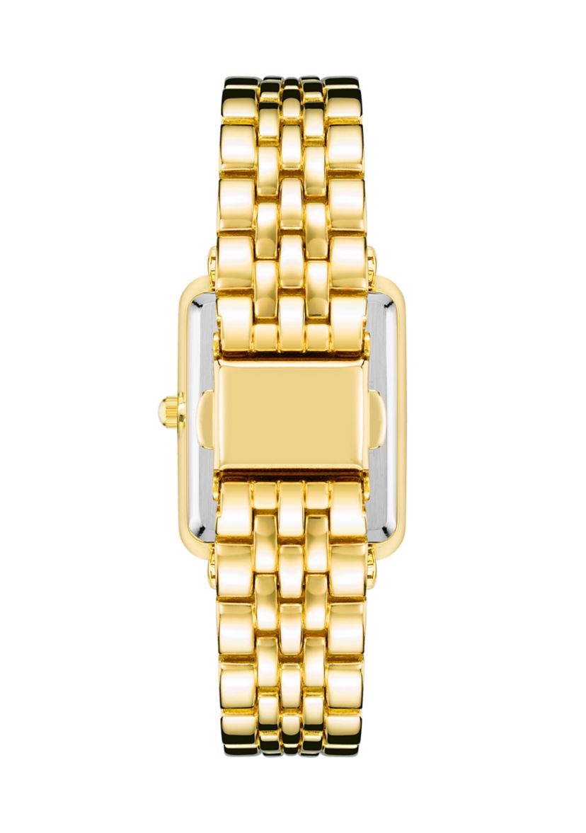 Quartz Rectangular Gold Tone Alloy Pink Dial Watch