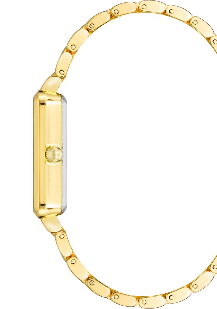 Quartz Rectangular Gold Tone Alloy Pink Dial Watch