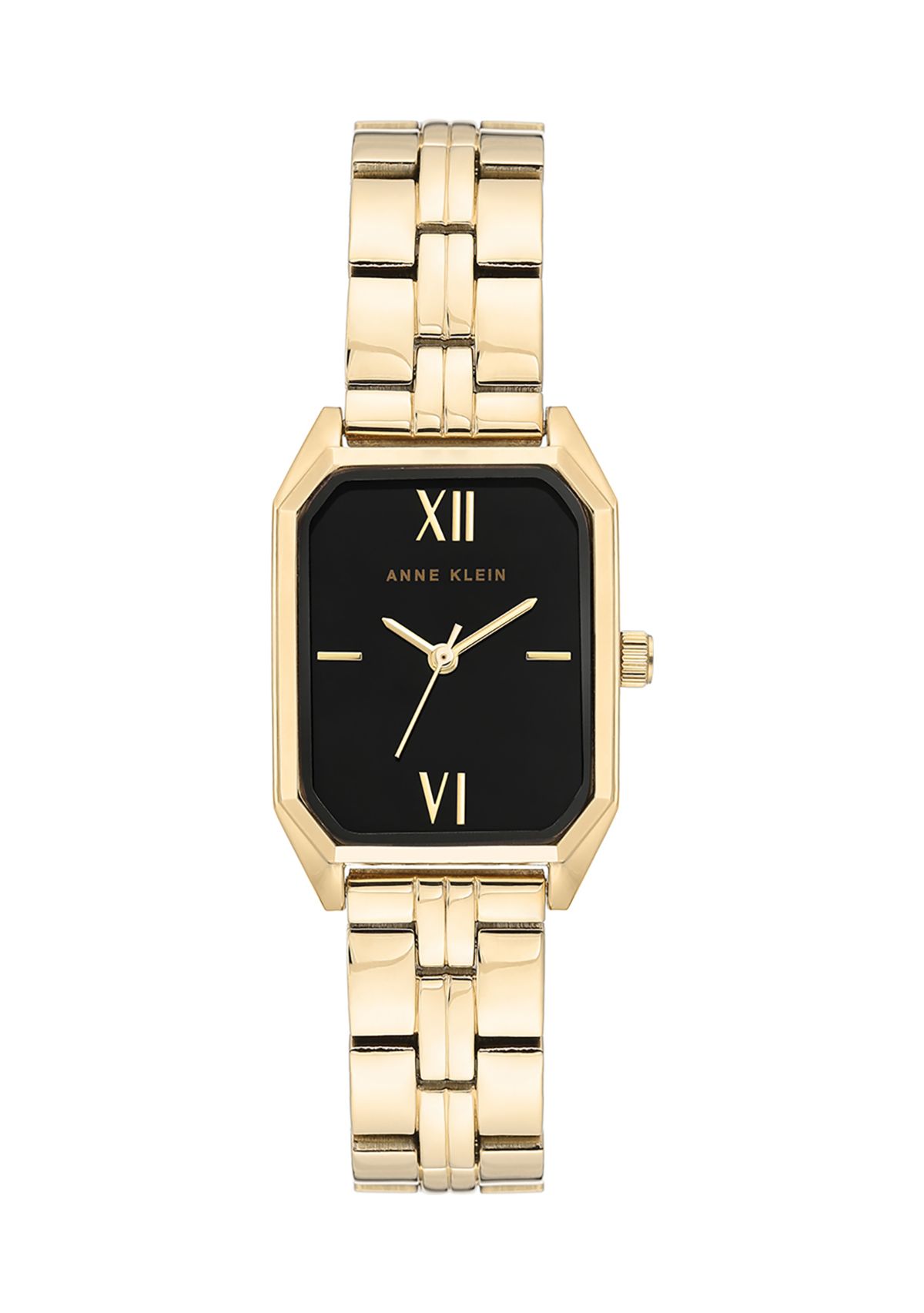 Womens Gold Tone Bracelet Black Dial Watch 