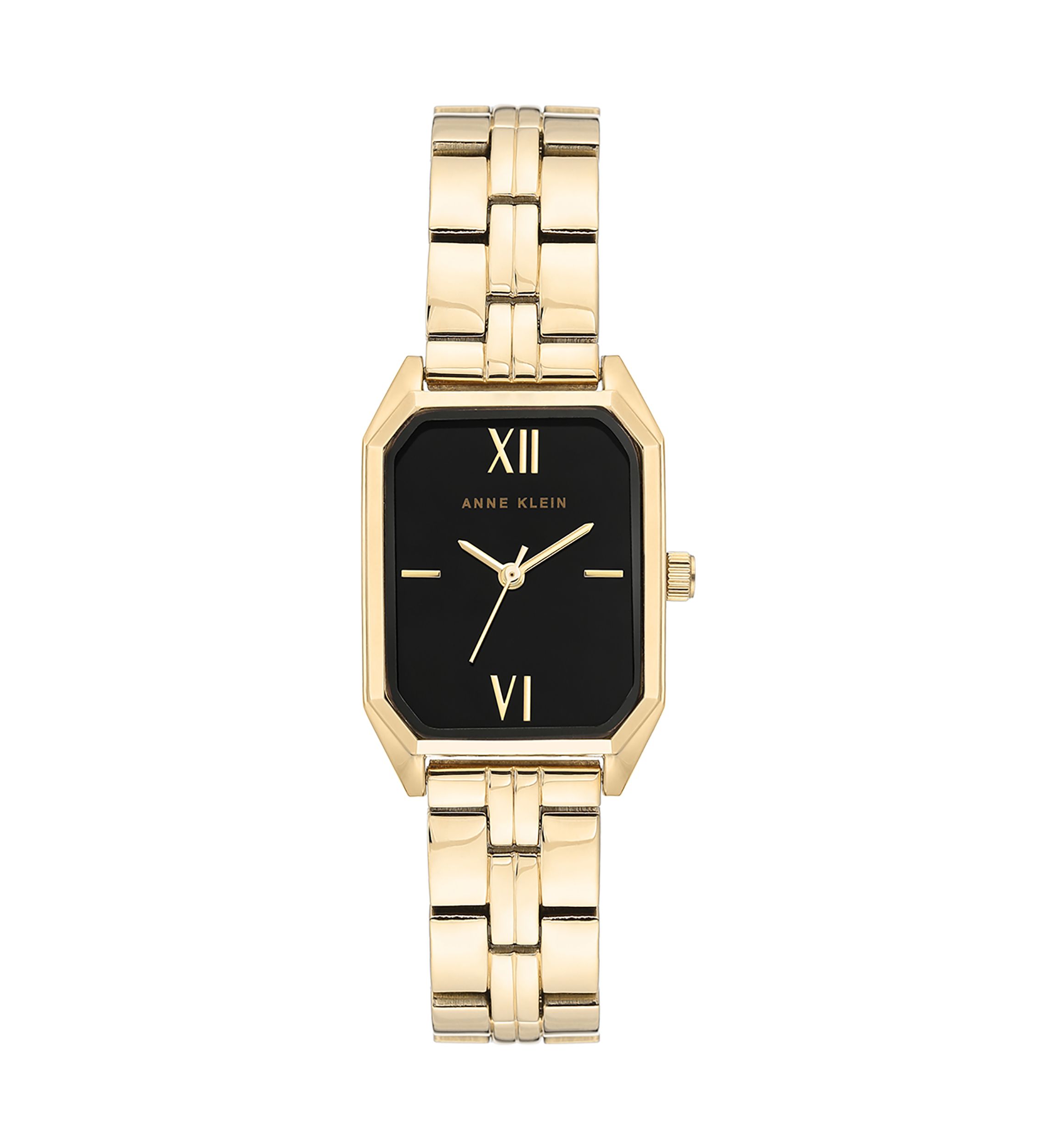 Womens Gold Tone Bracelet Black Dial Watch 