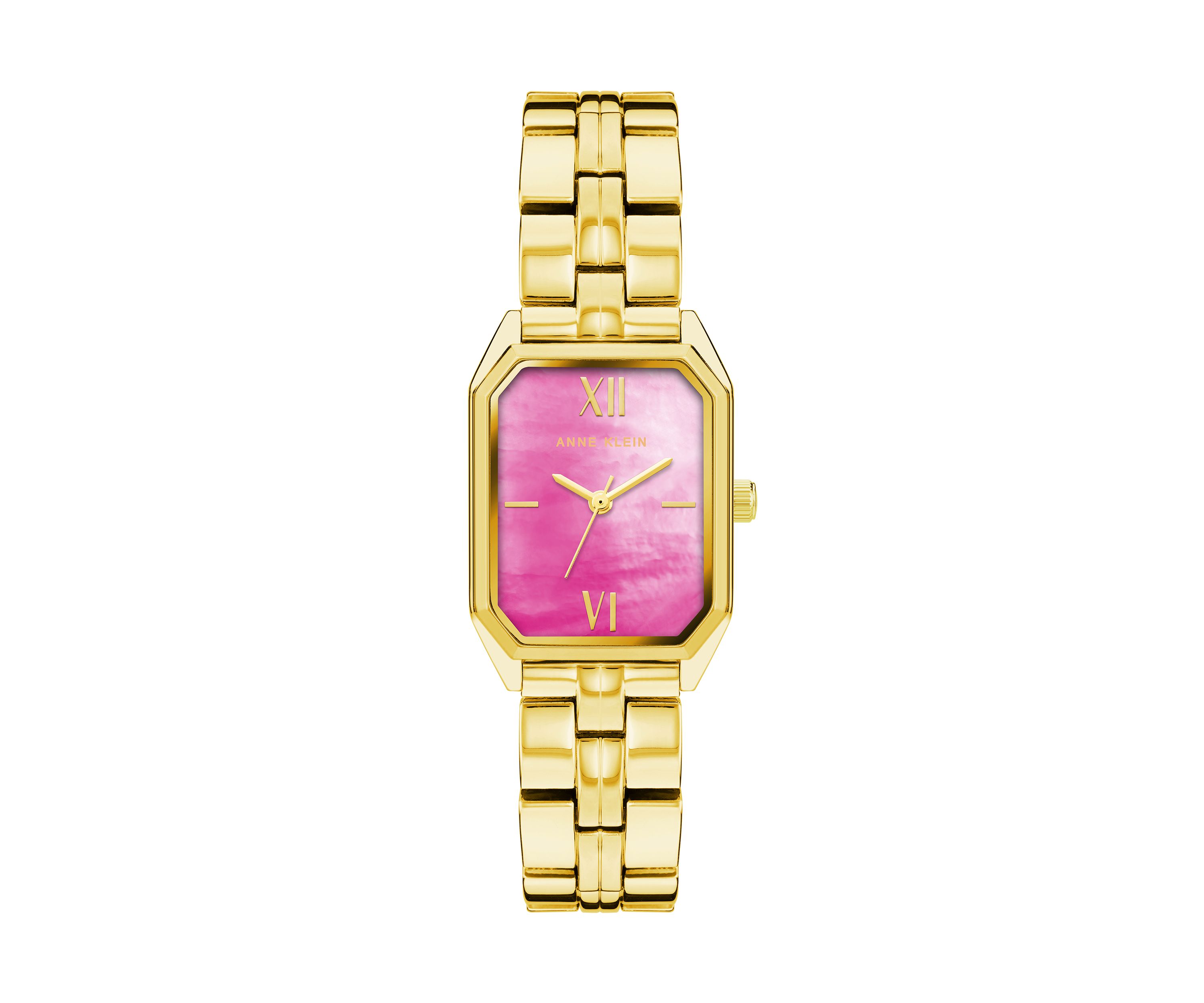 Womens Gold-Tone Link Bracelet with Pink Mother of Pearl Dial Watch, 24mm